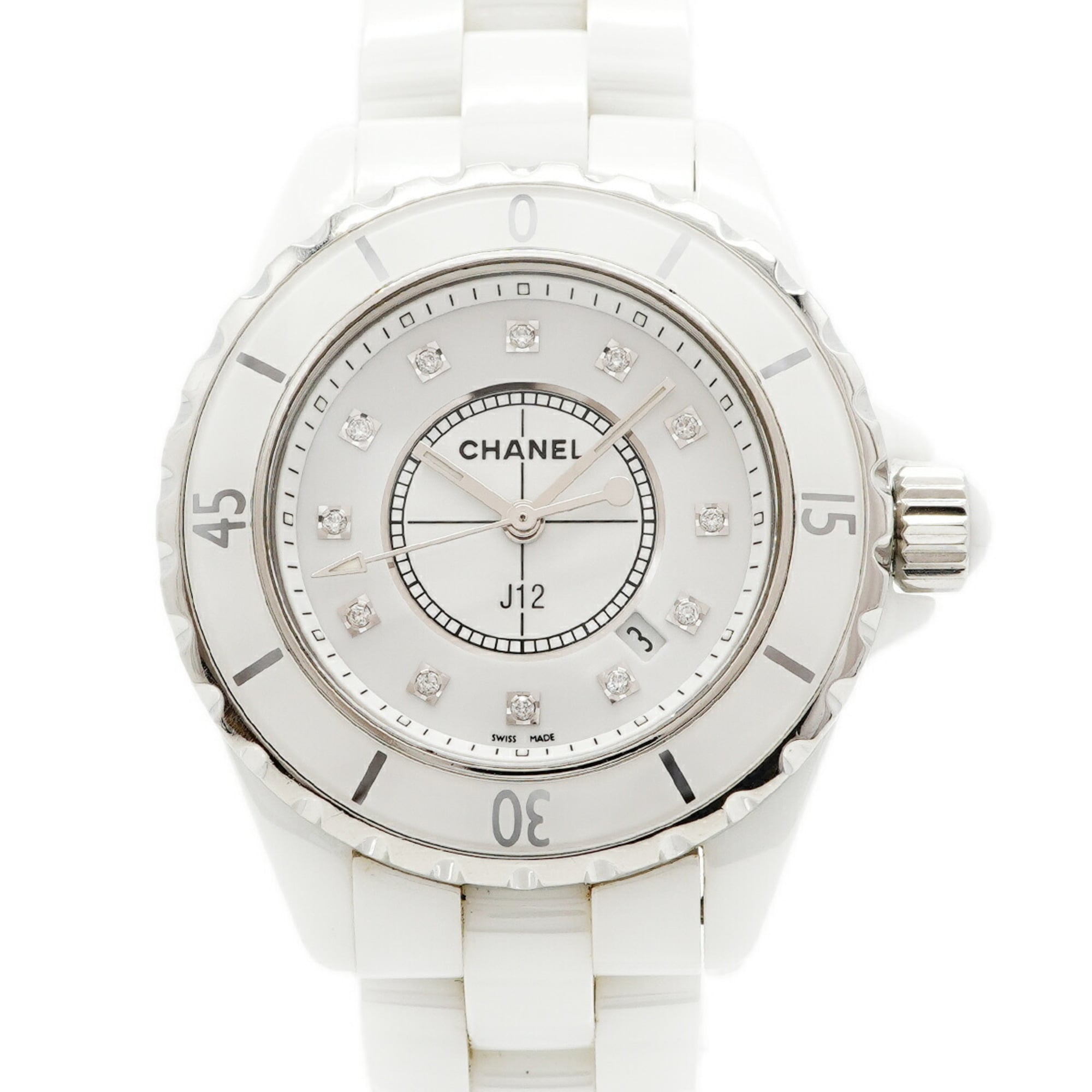 Chanel J12 12P Diamond H1628 White Dial Women's Watch