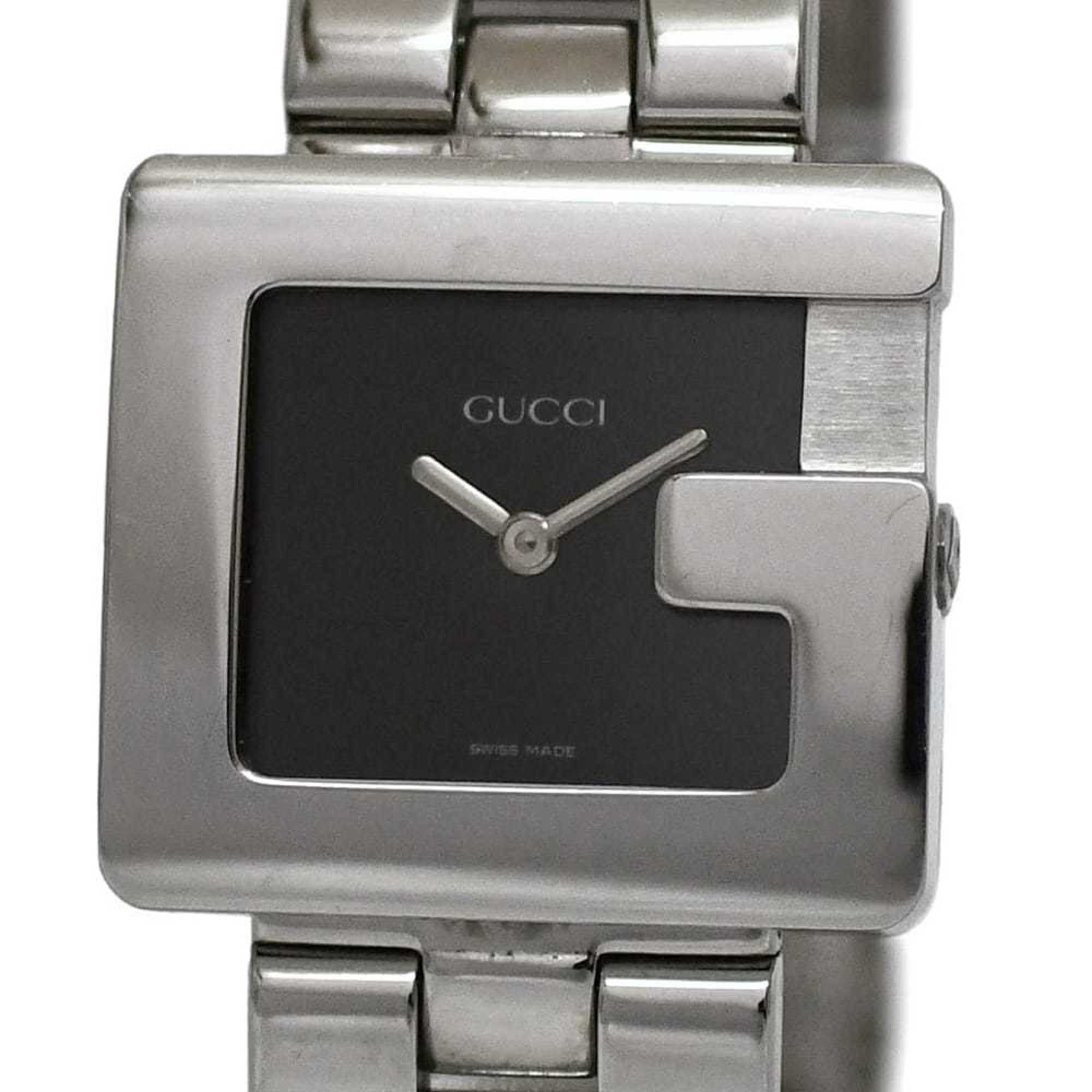 Gucci G-Square Watch f-24540 Black/Silver 3600J Stainless Steel Quartz Movement 0013*** GUCCI Square Battery-Operated Black Dial Two-Hand Analog Men's Women's Boys' Sizes Metal Bracelet
