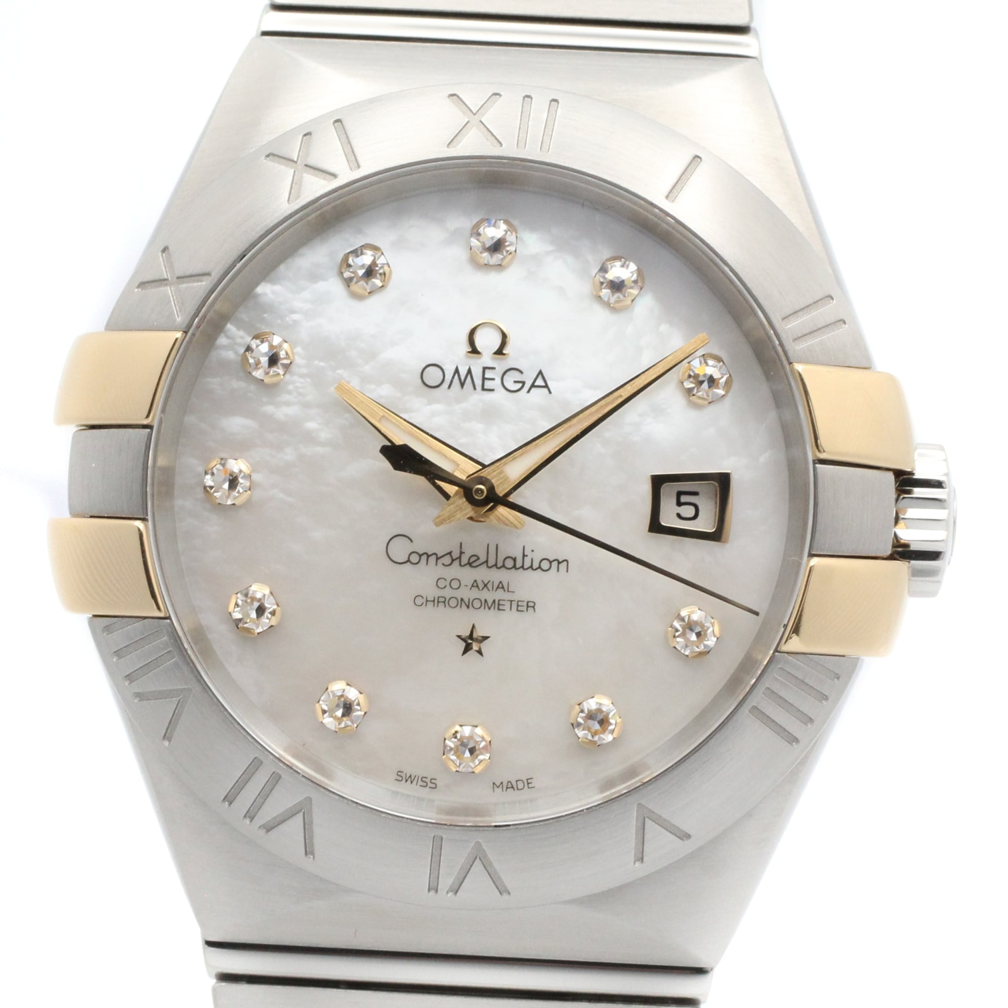 Omega Constellation 18K yellow gold stainless steel wo white dial with mother-of-pearl case model number 123.20.31.20.55.004