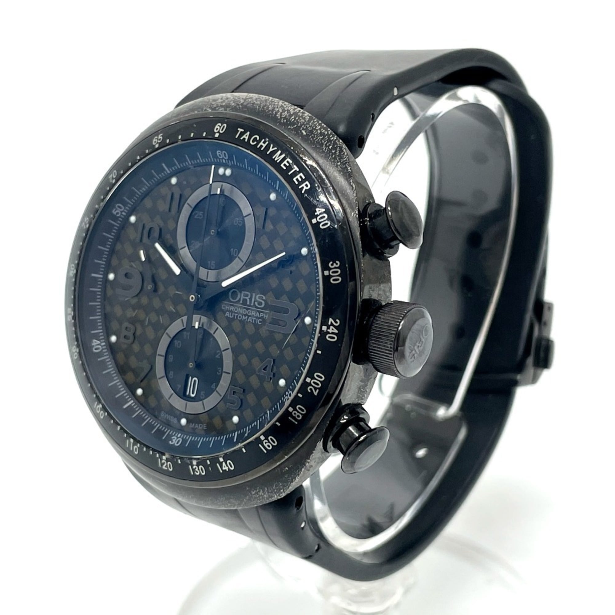 ORIS 7611 Chronograph TT3 Chronograph Schwarz Automatikikuhr mit Titan-/Kautschukarmband, Herren, Schwarz