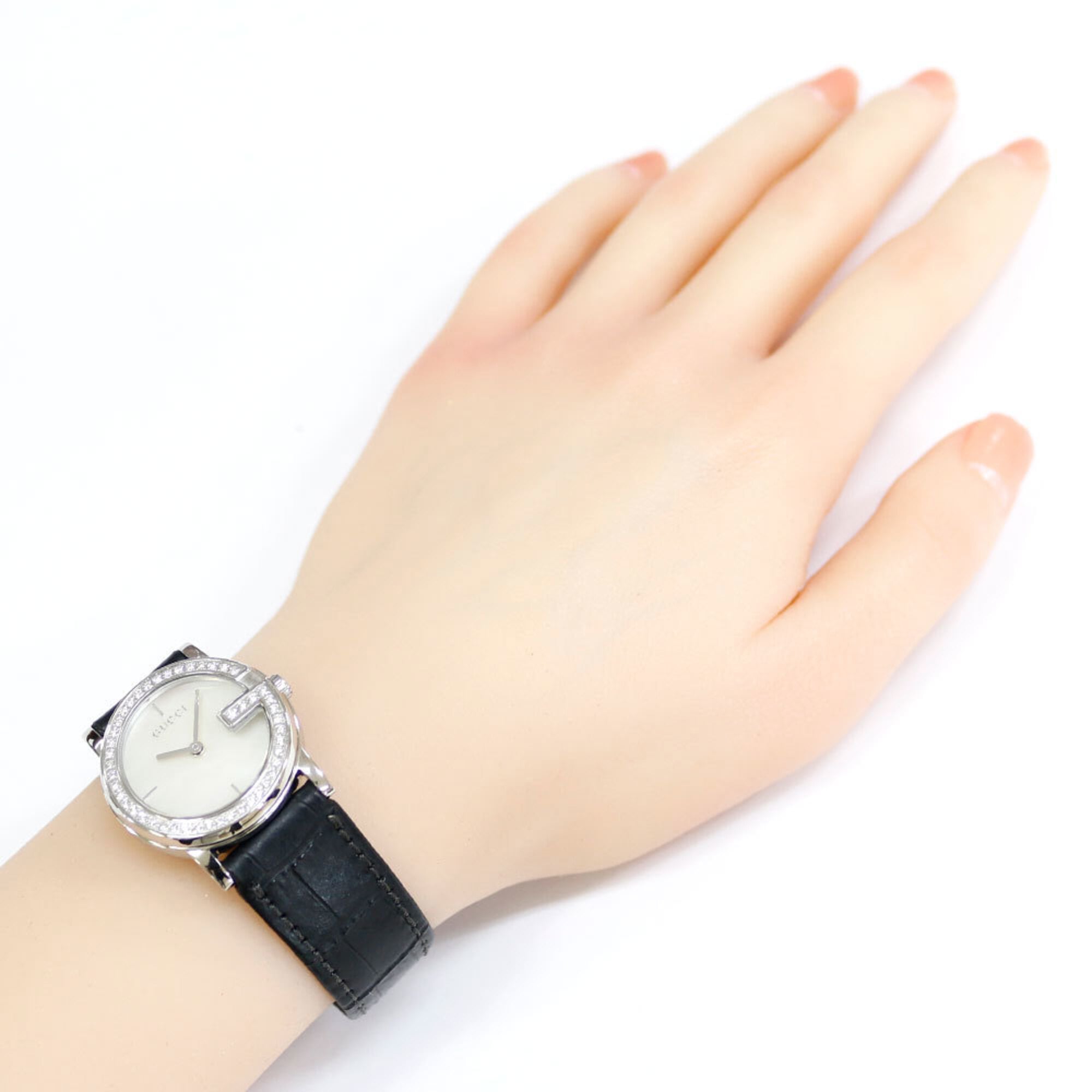 Gucci watch, stainless steel 101L quartz women's GUCCI white shell bezel with diamonds.