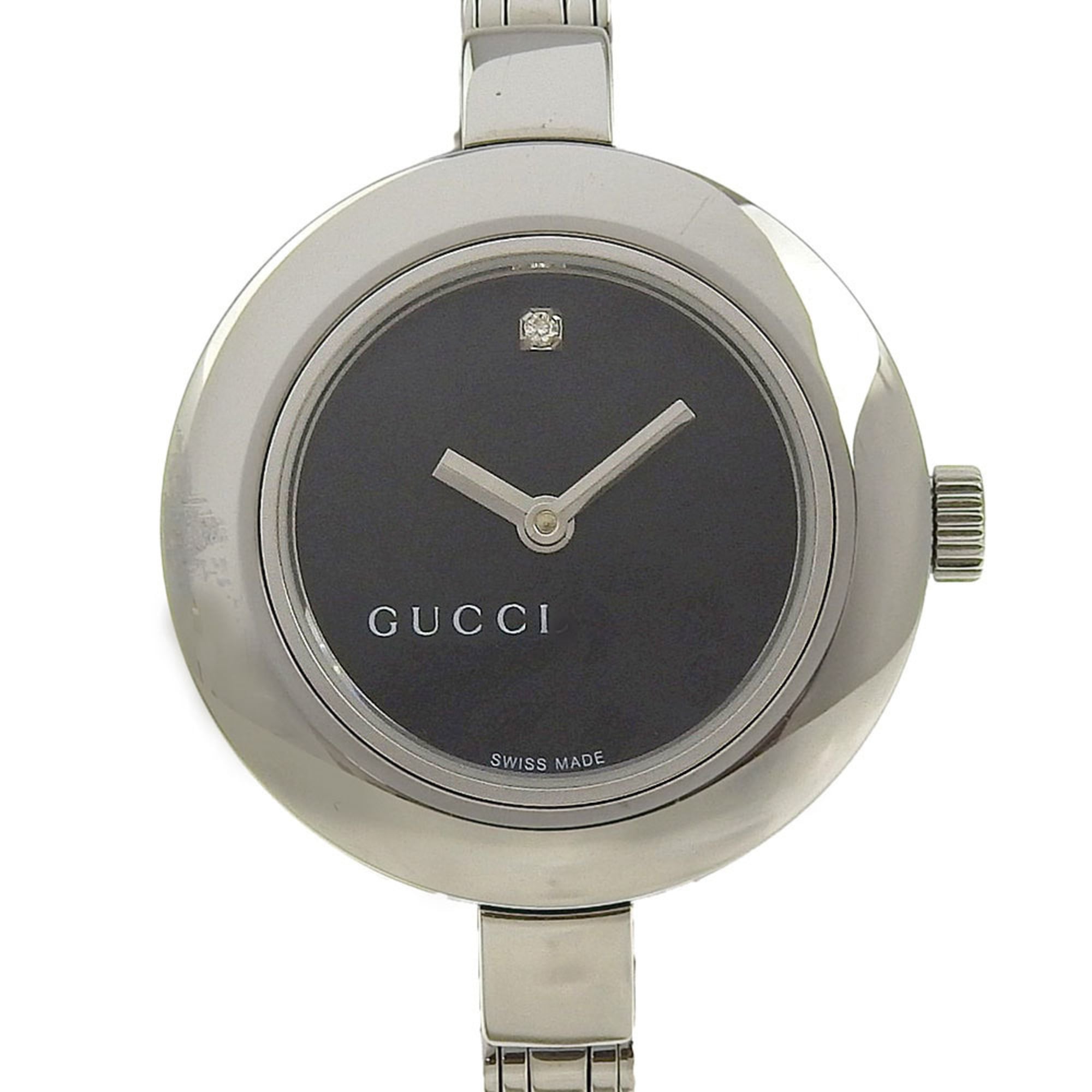 GUCCI 置時計 ブラック/シルバー　201 SWISS MADE クォーツ Gucci GUCCI Watch 105 Stainless Steel x Diamond Quartz Analog Display