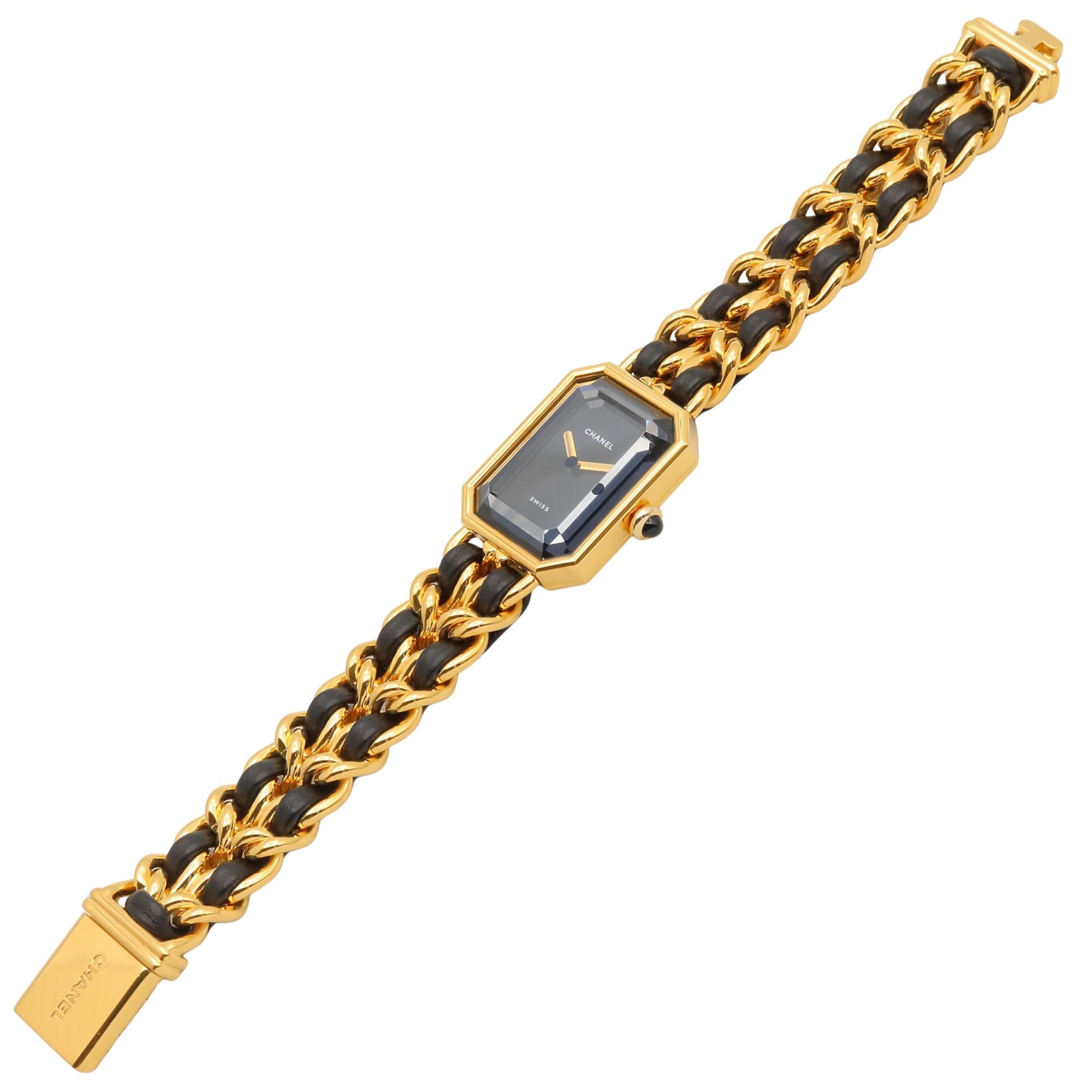 Montre Chanel CHANEL Première M, cuir plaqué or, pour femme, Noir, H0001