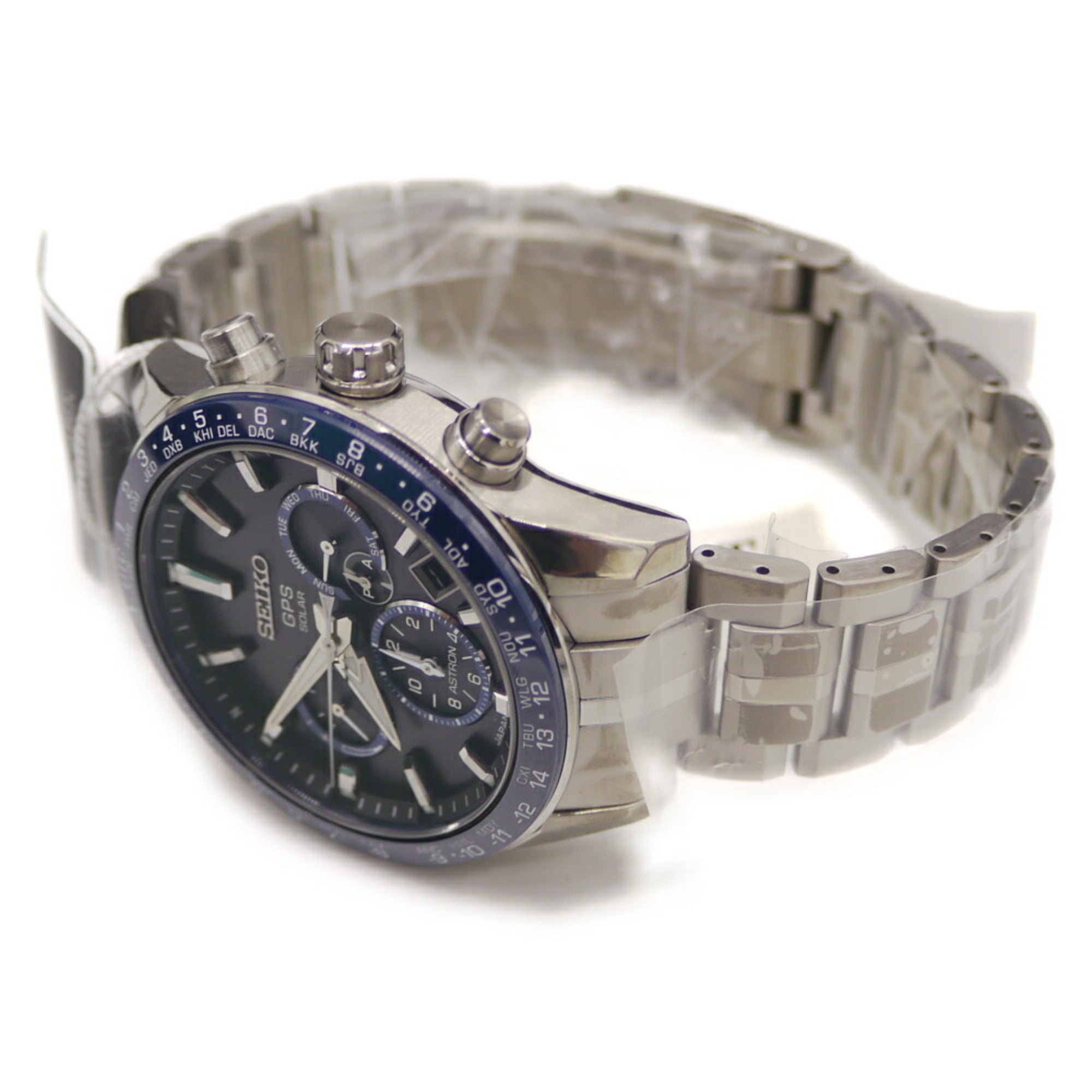 Seiko Astron SBXC001 5X53 Horloge met zonne-energie, GPS en correctie via satelliet- en radiogolven, titanium, zwarte wijzerplaat