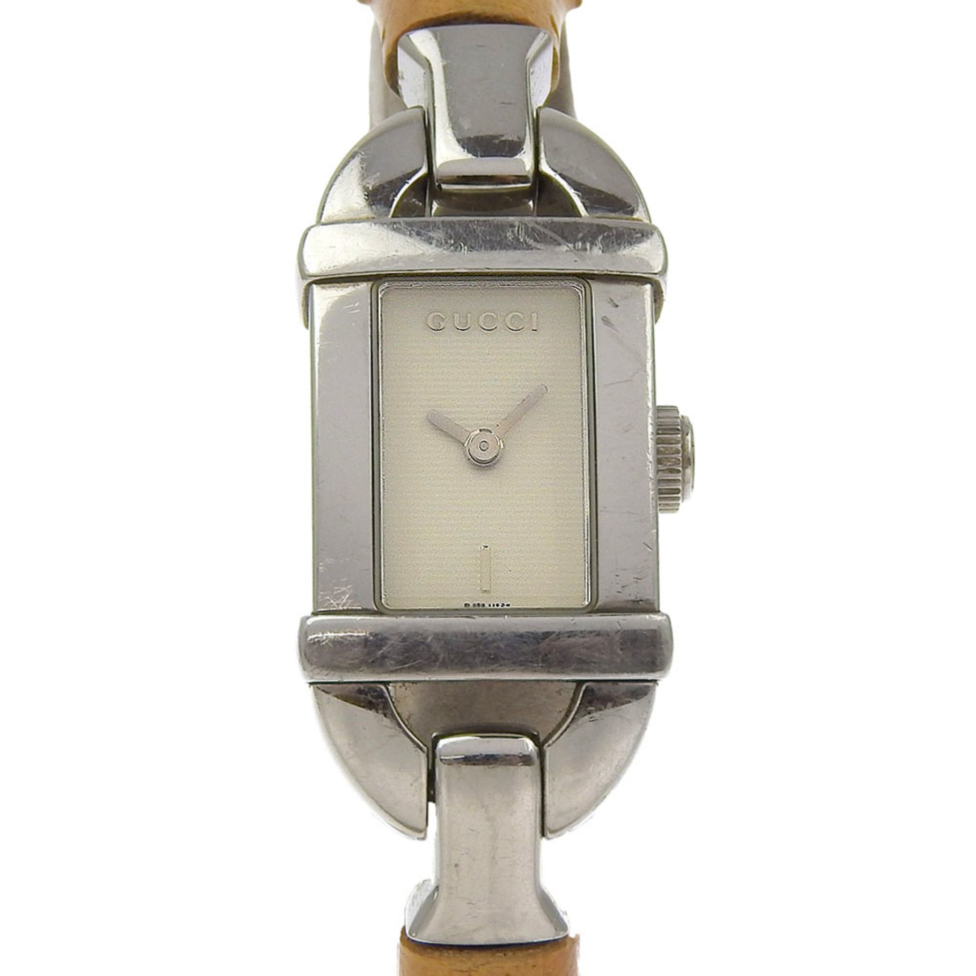 Gucci 6800L Stainless Steel and Bamboo Quartz Watch with Analog Displa