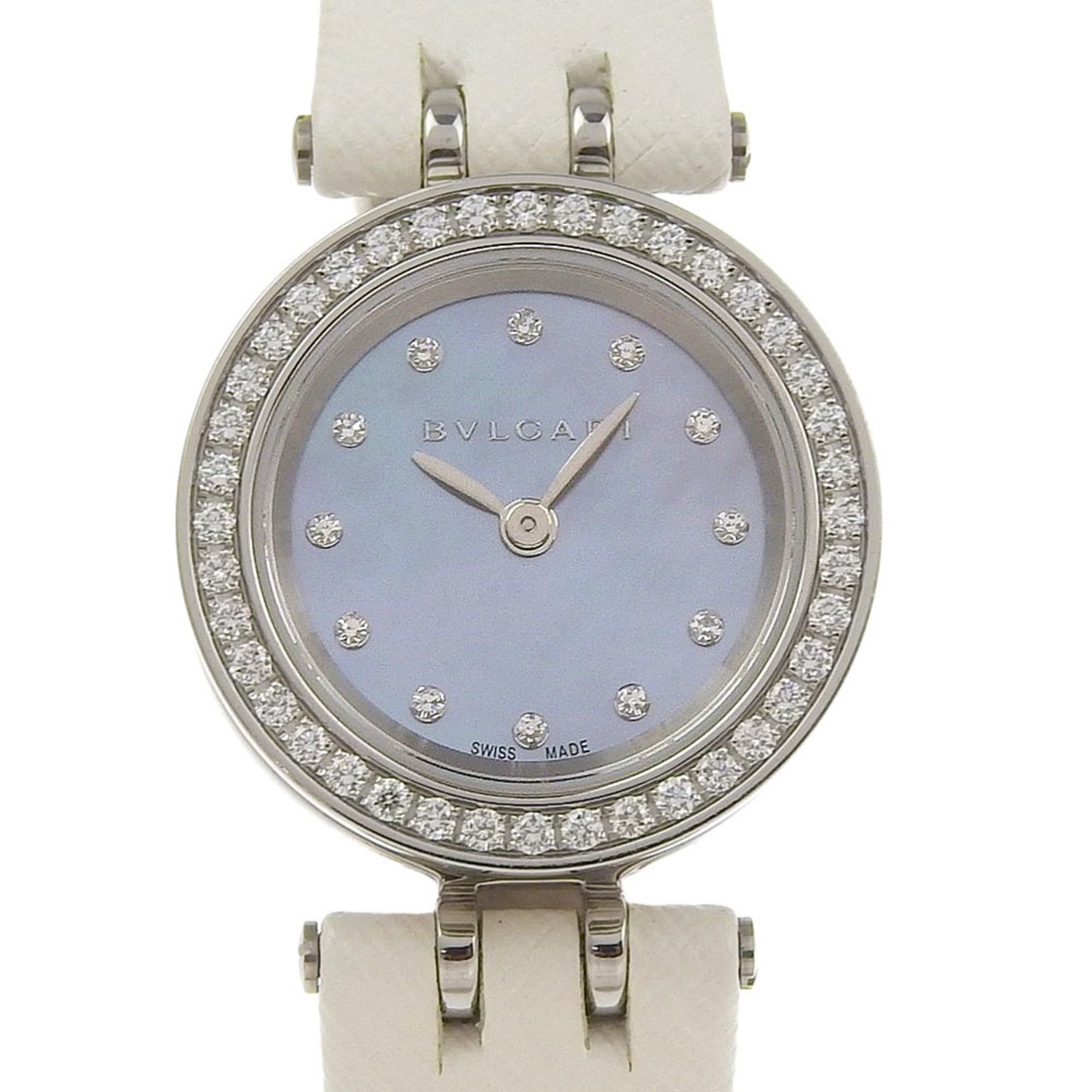 BVLGARI BZero1 Women's Watch with Diamond Bezel (BZ23S), Stainless Steel Diamonds and Leatherette, Quartz Movement, Analog Display, Blue Shell Dial