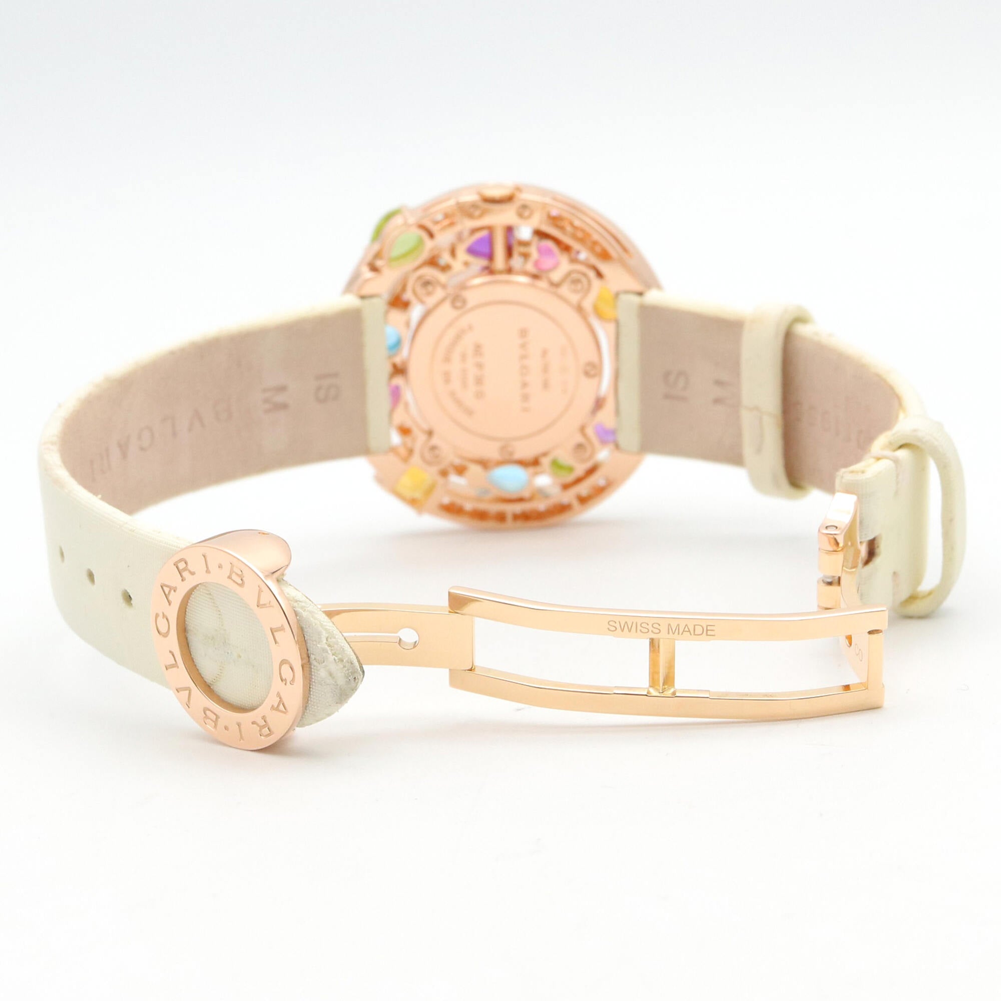 Montre Bulgari BVLGARI Astrale Cerchi avec diamants et pierres de couleur, or Rose 18 carats (PG), diamants, bracelet en cuir, pour femme, Blanc, boîtier Blanc, AEP36G