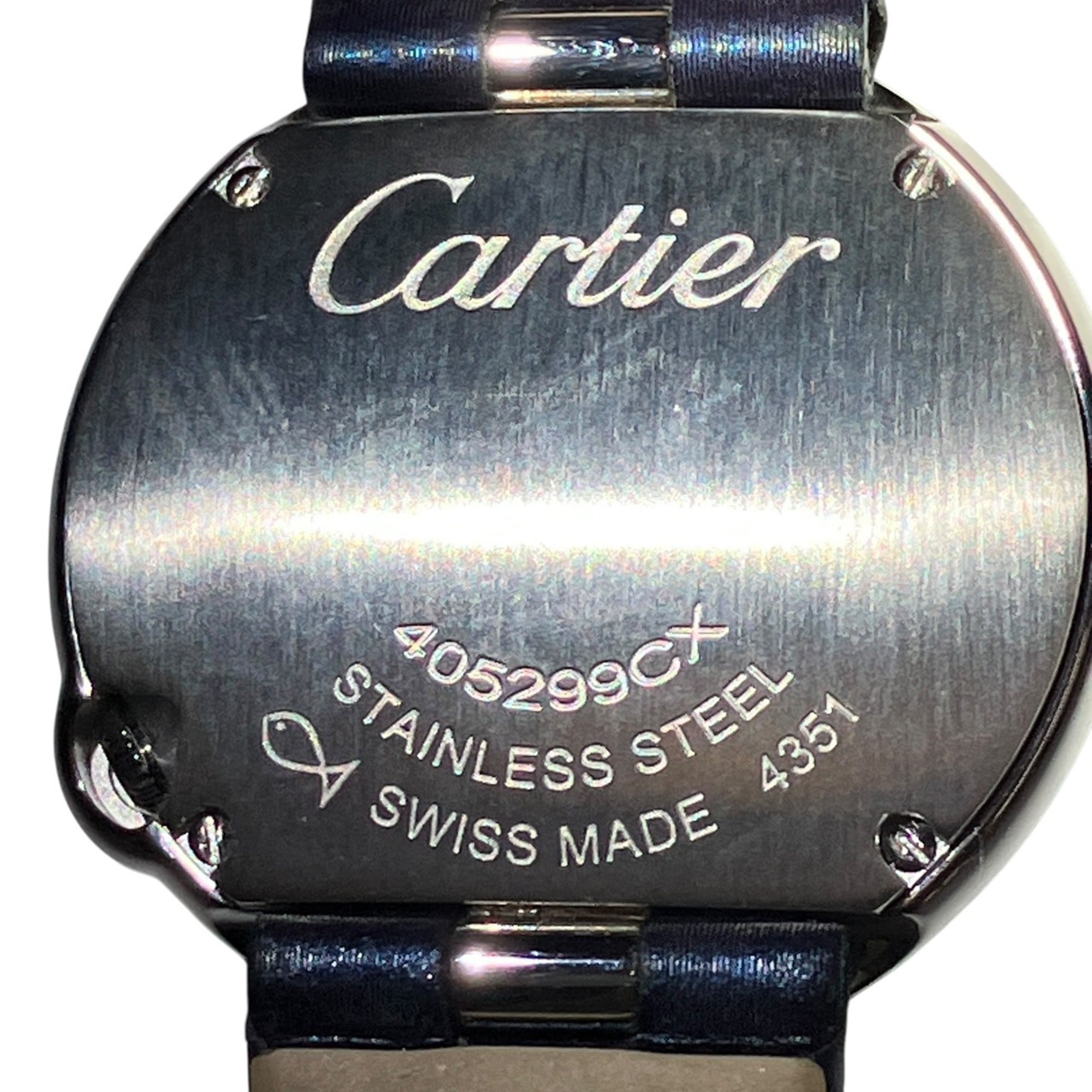 Cartier Ballon Bleu de Uhr, Gesamtgewicht 27,7 g, Edelstahl, Armband aus echtem Leder, Diamanten, Uhrwerk, Silber Zifferblatt, W4BL0002