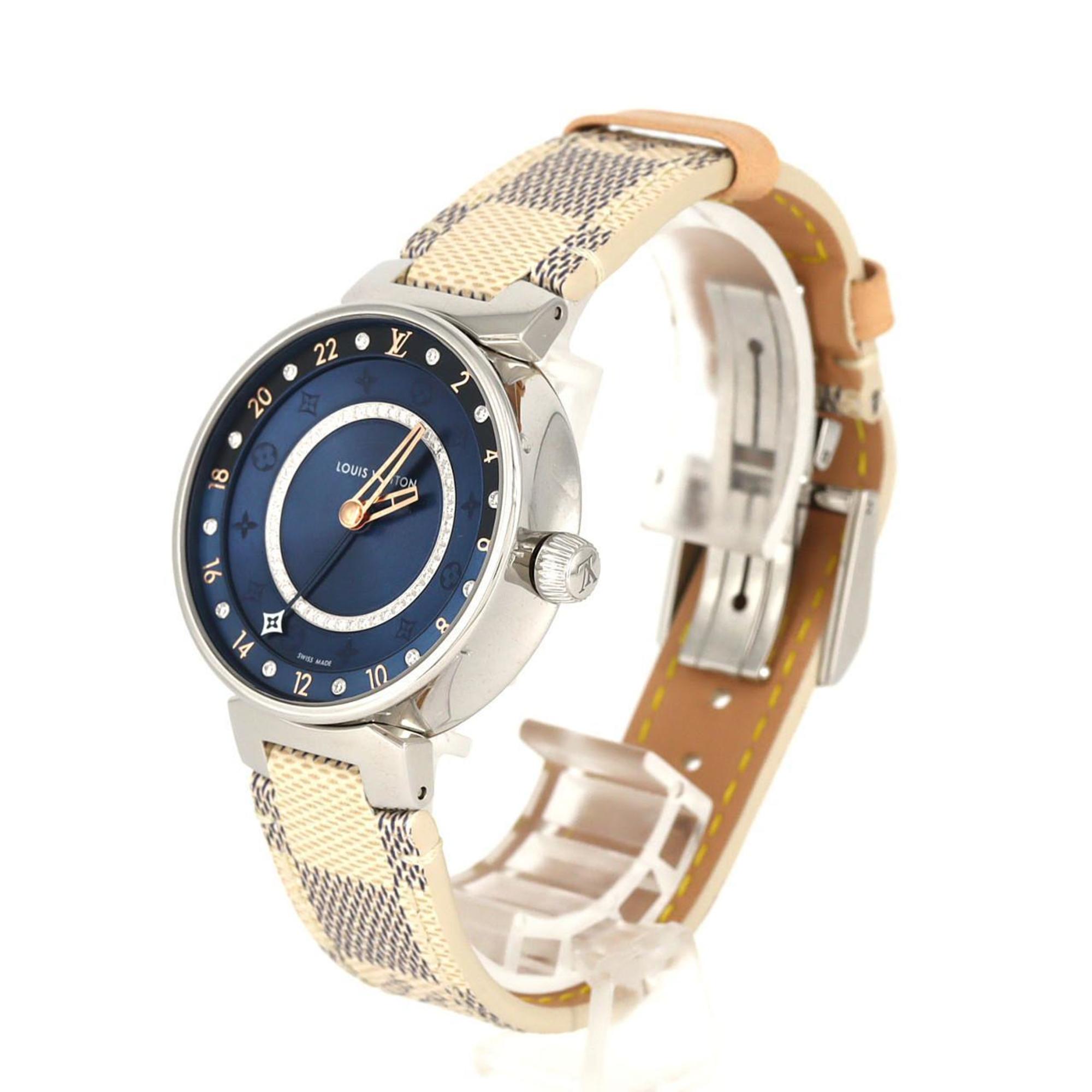 Louis Vuitton Tambour Dual Time 12P Circle D QA142 Stainless Steel Quartz Watch
