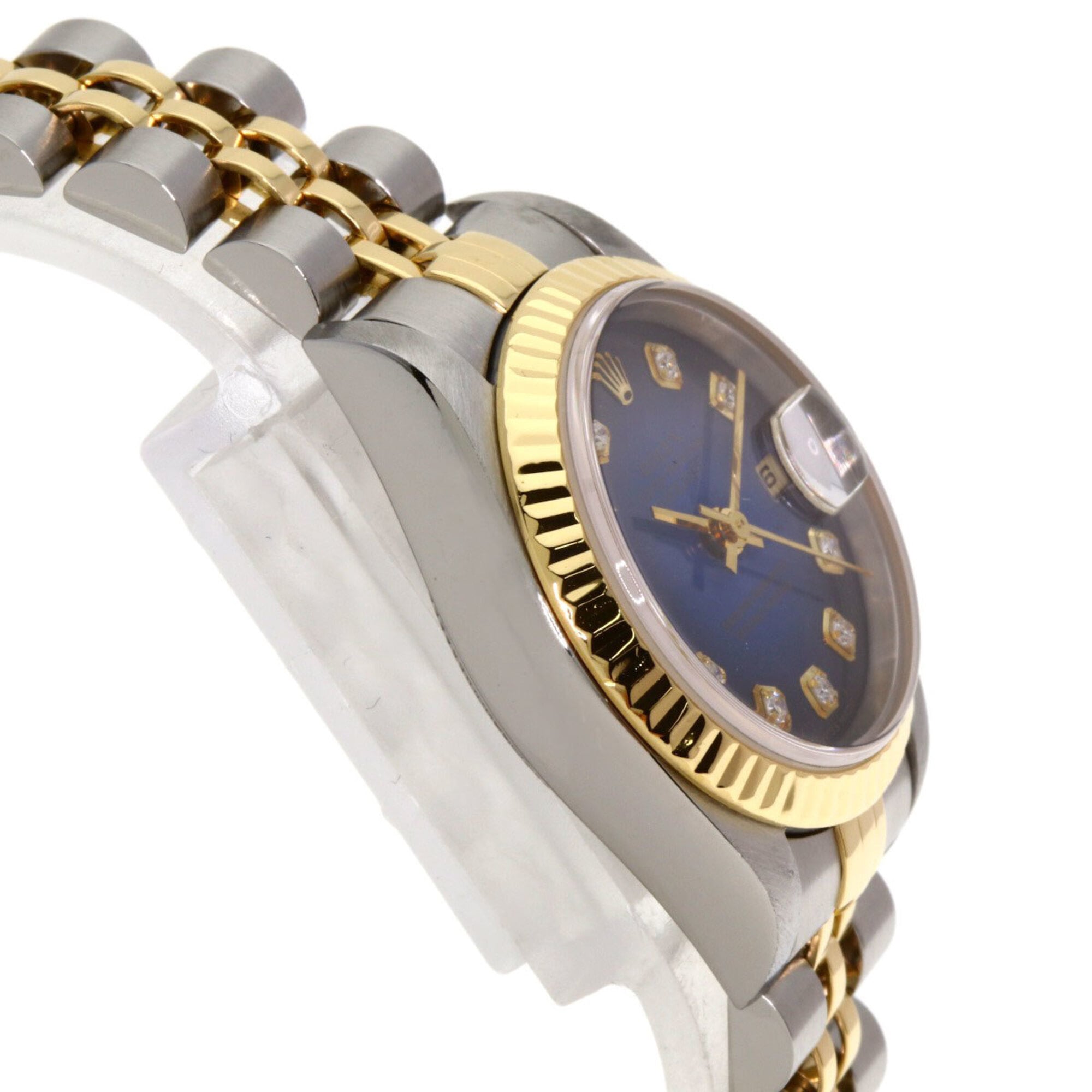 Rolex 69173G Datejust 10P Diamant-Uhr mit blauem Farbverlauf aus Edelstahl SSx18KYG (18KYG) für Damen