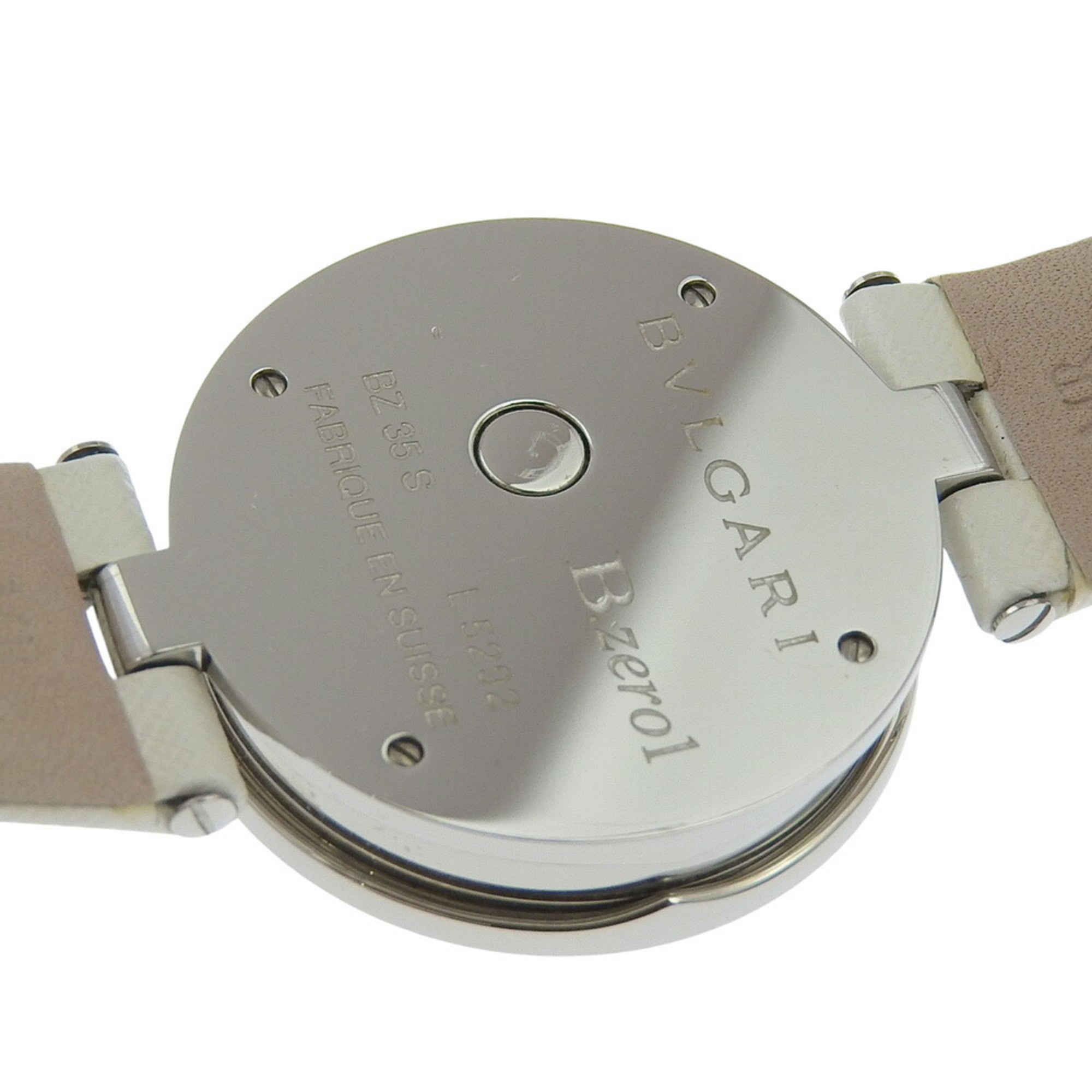 BVLGARI Bzero1-horloge, BZ35S/BZ35WLSL, roestvrij staal en leer, quartz uurwerk, analoge wijzerplaat, witte wijzerplaat, dameshorloge