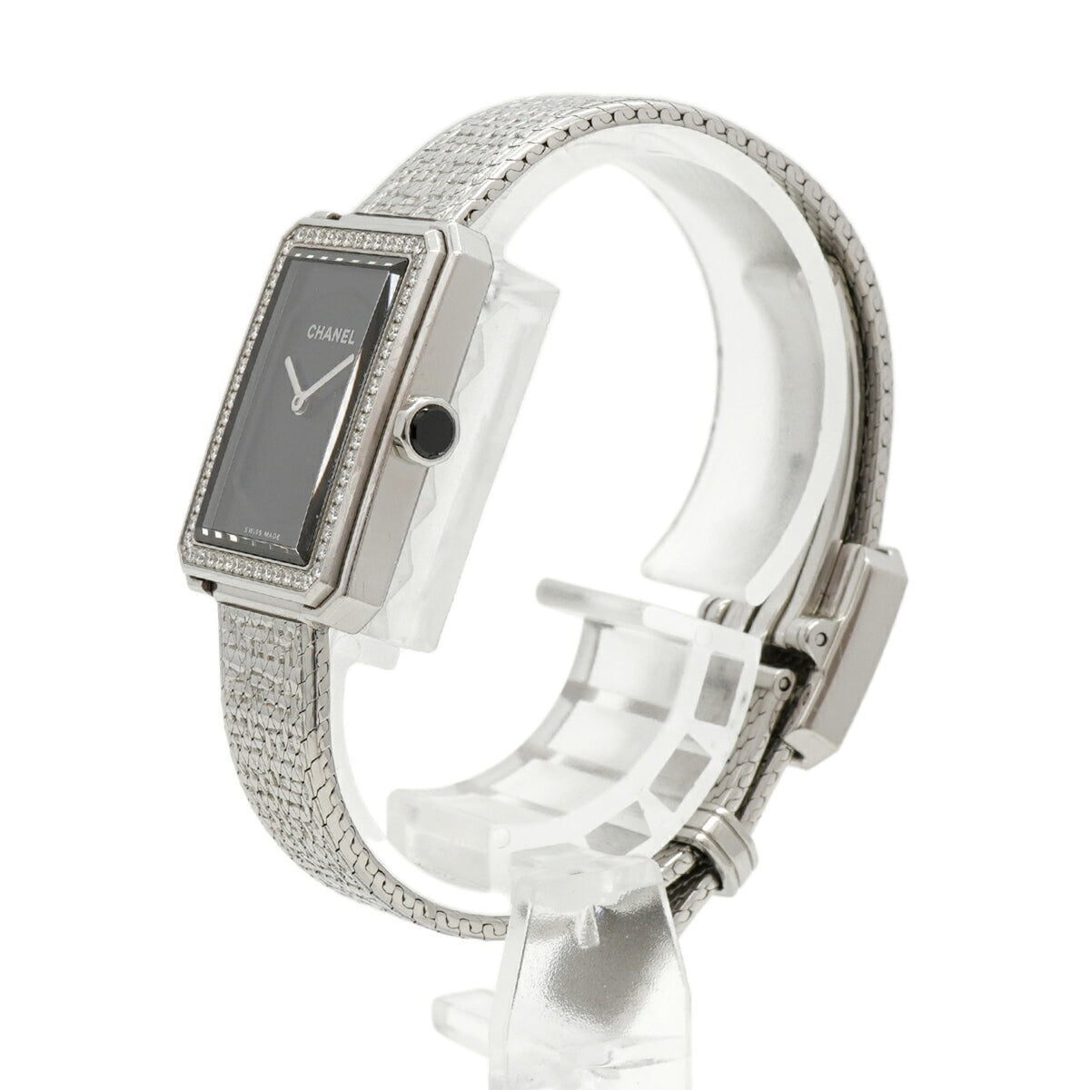 Chanel Boyfriend Tweed mit Diamantlünette H4877 Schwarz Zifferblatt 21 mm Uhr