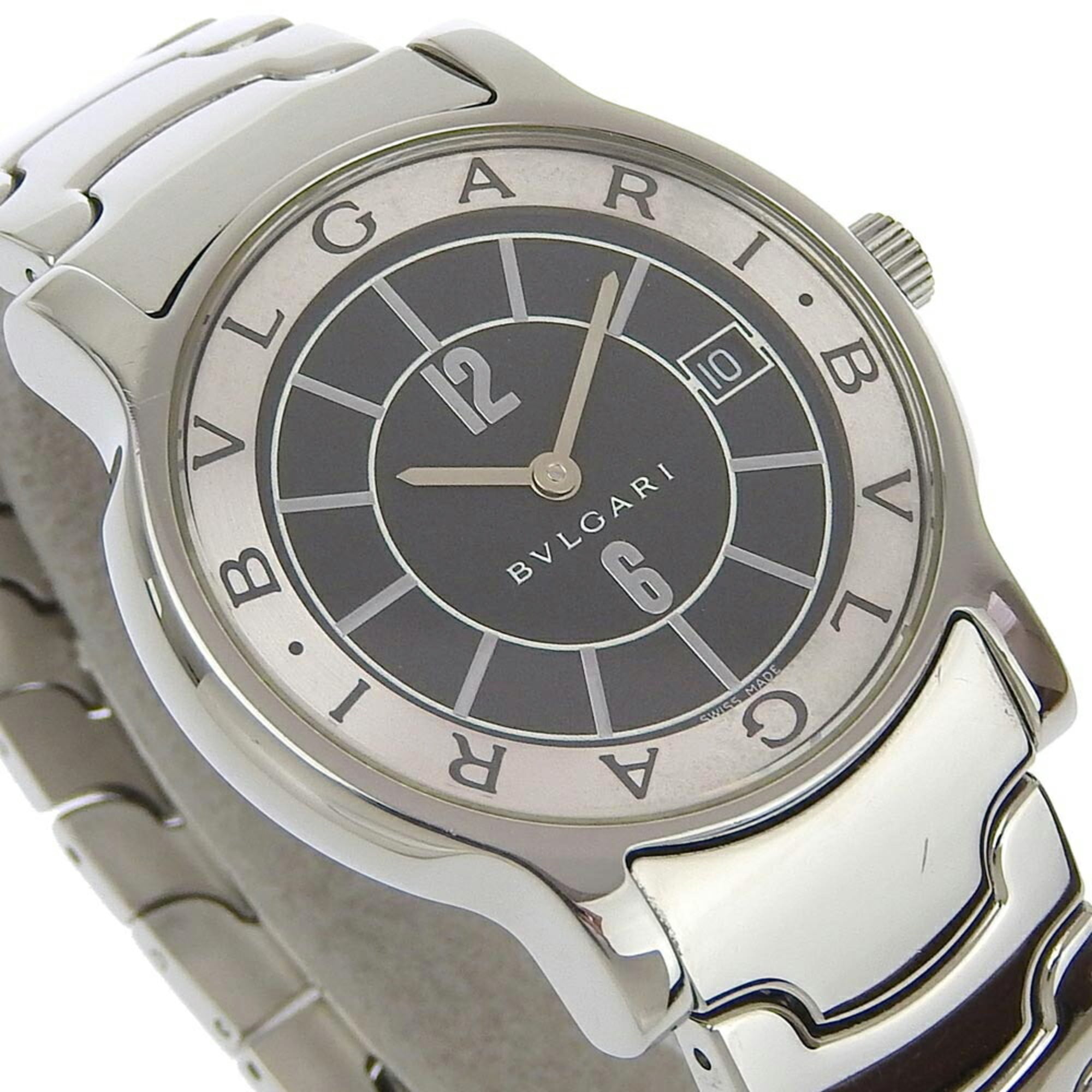 BVLGARI Solo Tempo Uhr ST35S Edelstahl Quarz Analoganzeige Schwarz Zifferblatt Herrenuhr