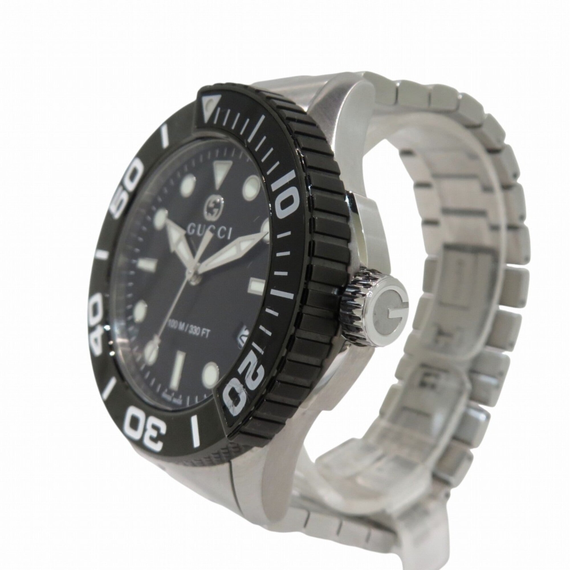Gucci Timeless Diver Watch, Total Weight 166.5g, Stainless Steel, Quartz, Black Dial, YA126279