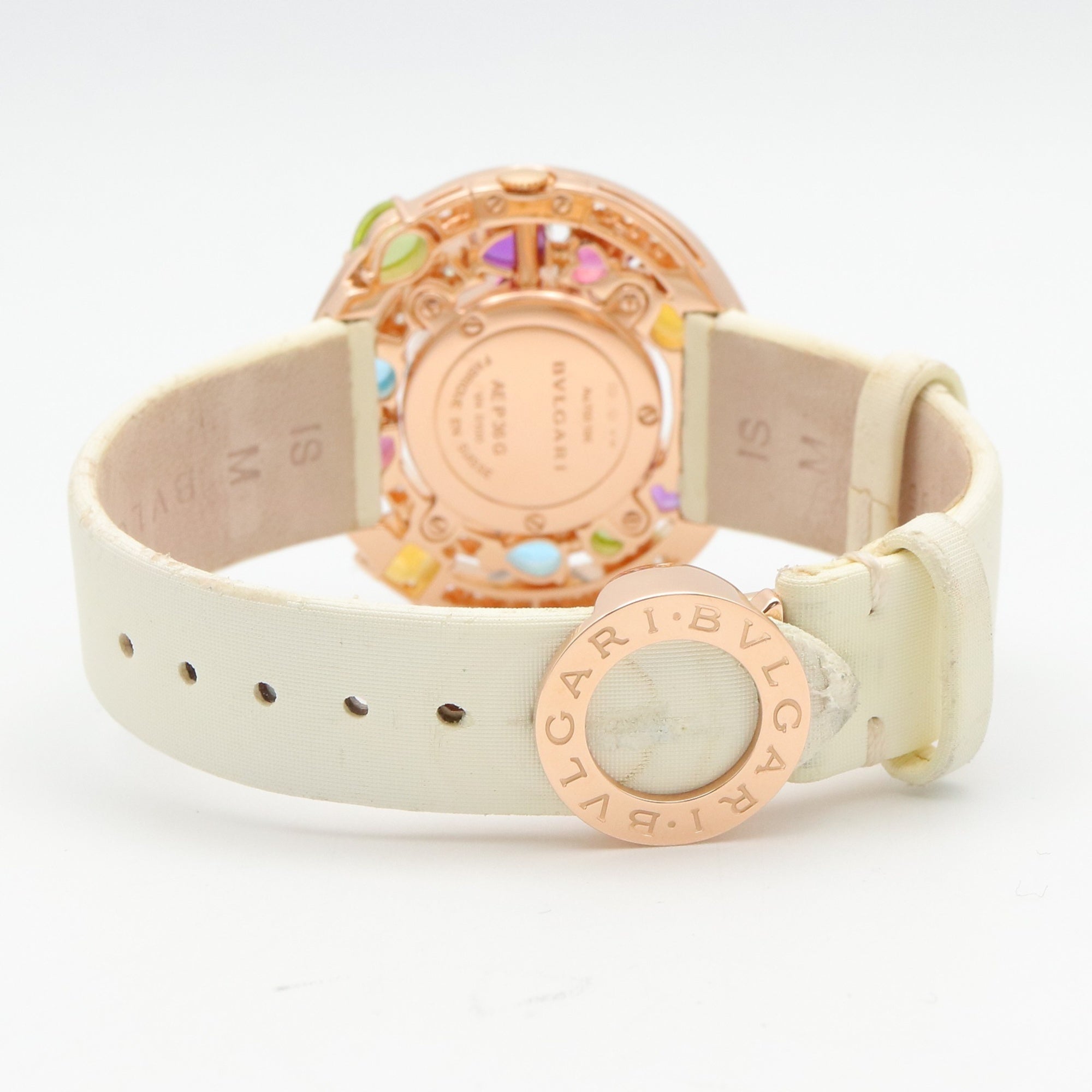 Montre Bulgari BVLGARI Astrale Cerchi avec diamants et pierres de couleur, or Rose 18 carats (PG), diamants, bracelet en cuir, pour femme, Blanc, boîtier Blanc, AEP36G
