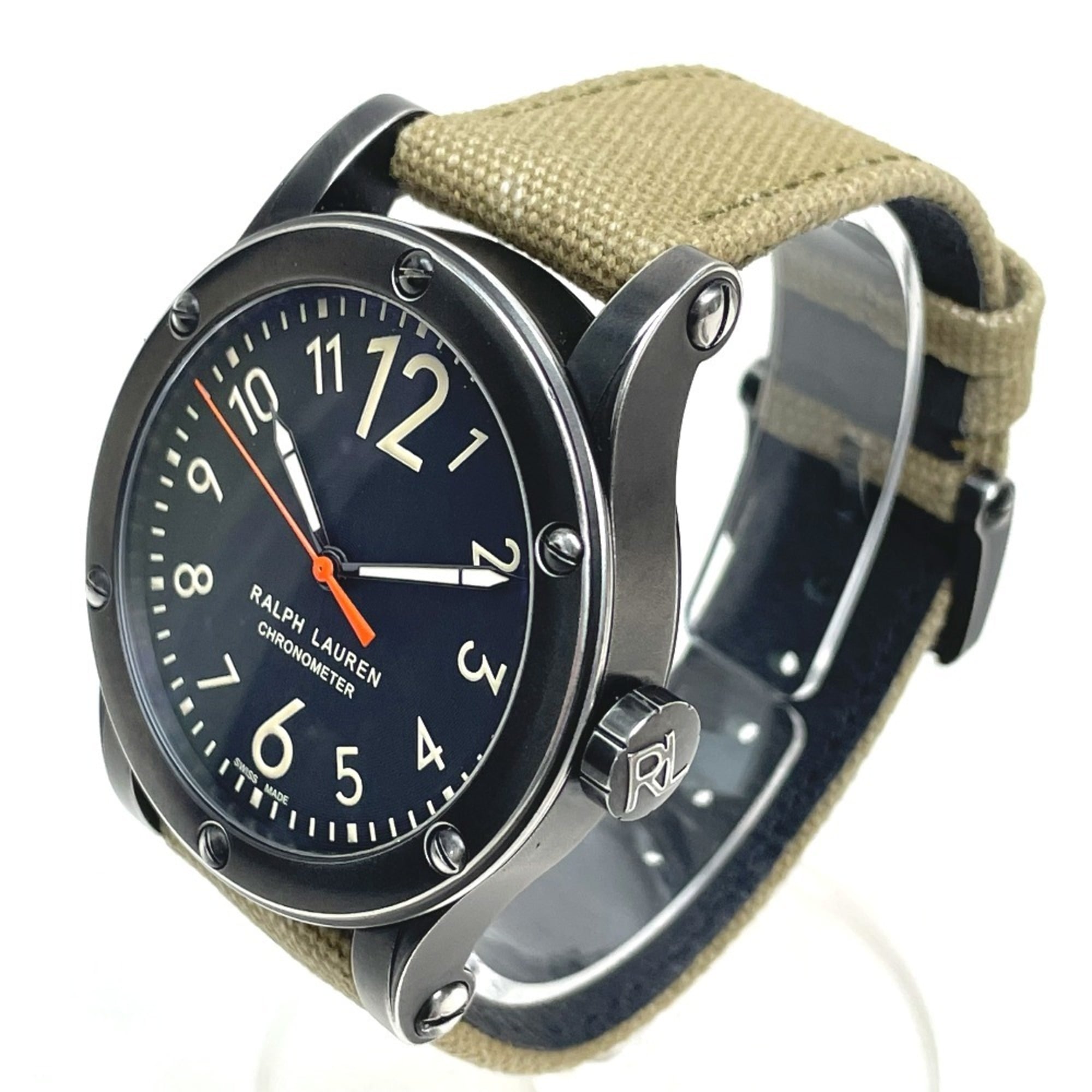RALPH LAUREN Ralph Lauren Sporting Safari RL67 Chronometer-Uhr (RL0220900) mit Edelstahlarmband Textil Textil, Schwarz/Khaki