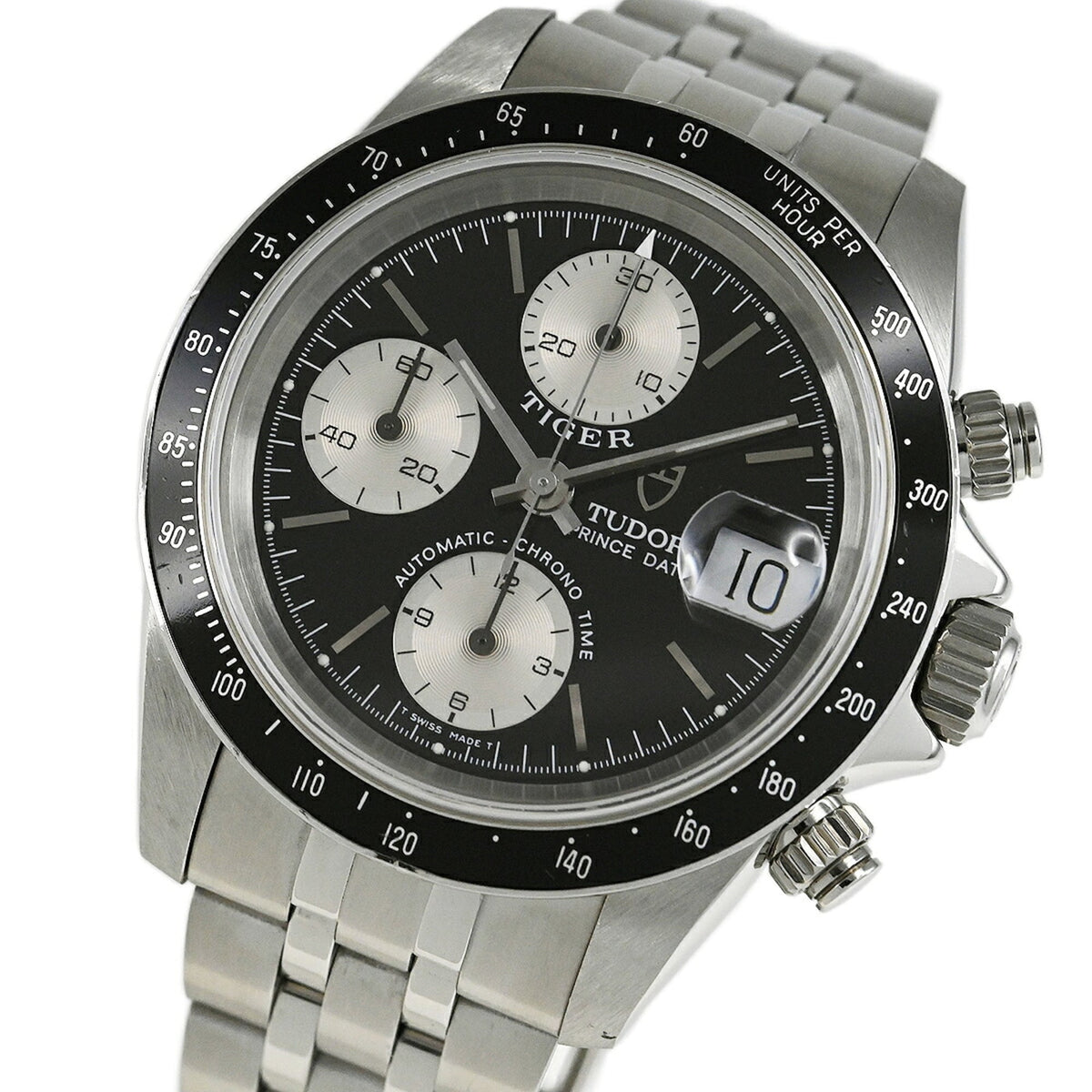 Tudor Prince Date Chronotime Tiger 79260 Black, Silver Dial 39mm Watch