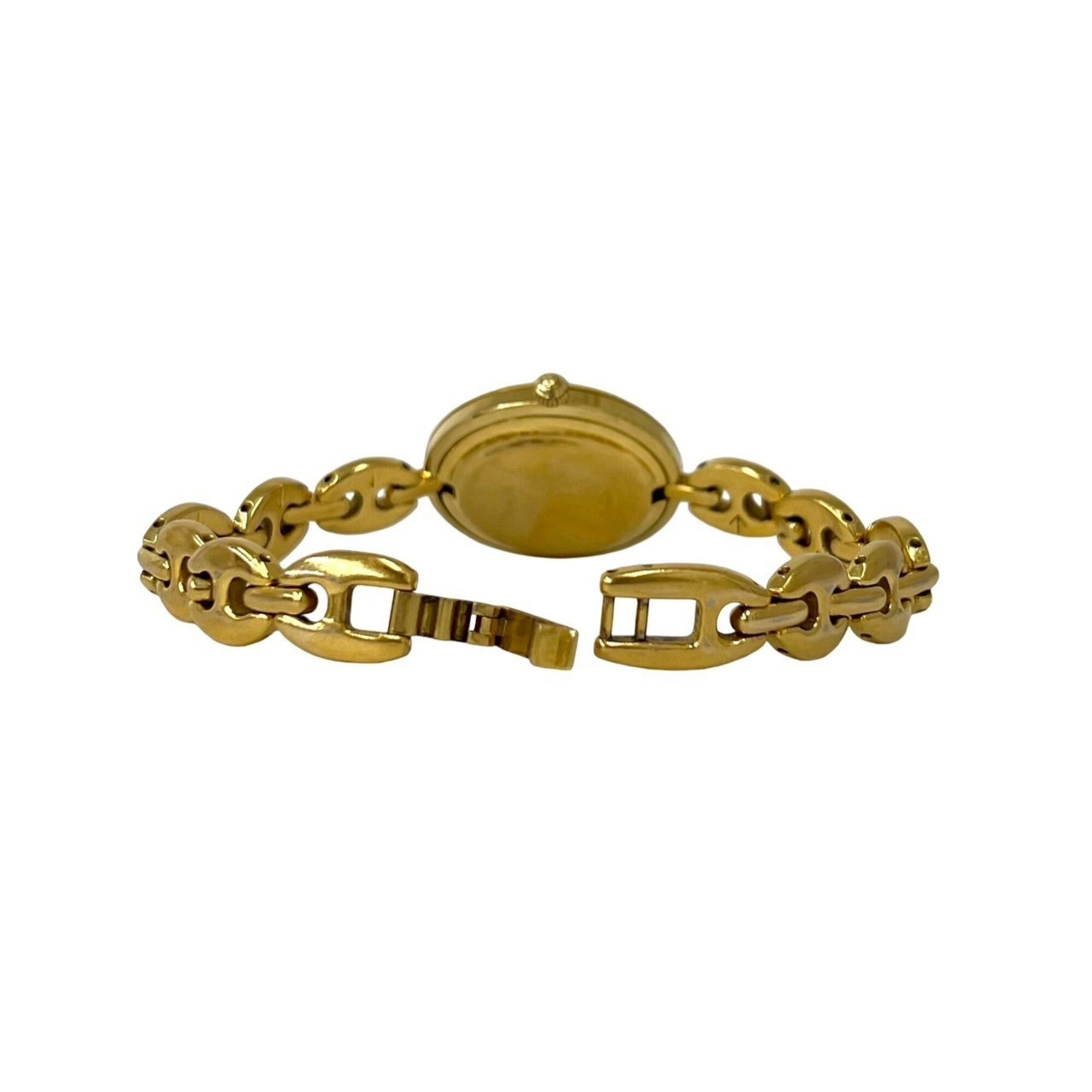 GUCCI Vintage Logo Engraved Chain GP Watch Wristwatch Gold White 36330