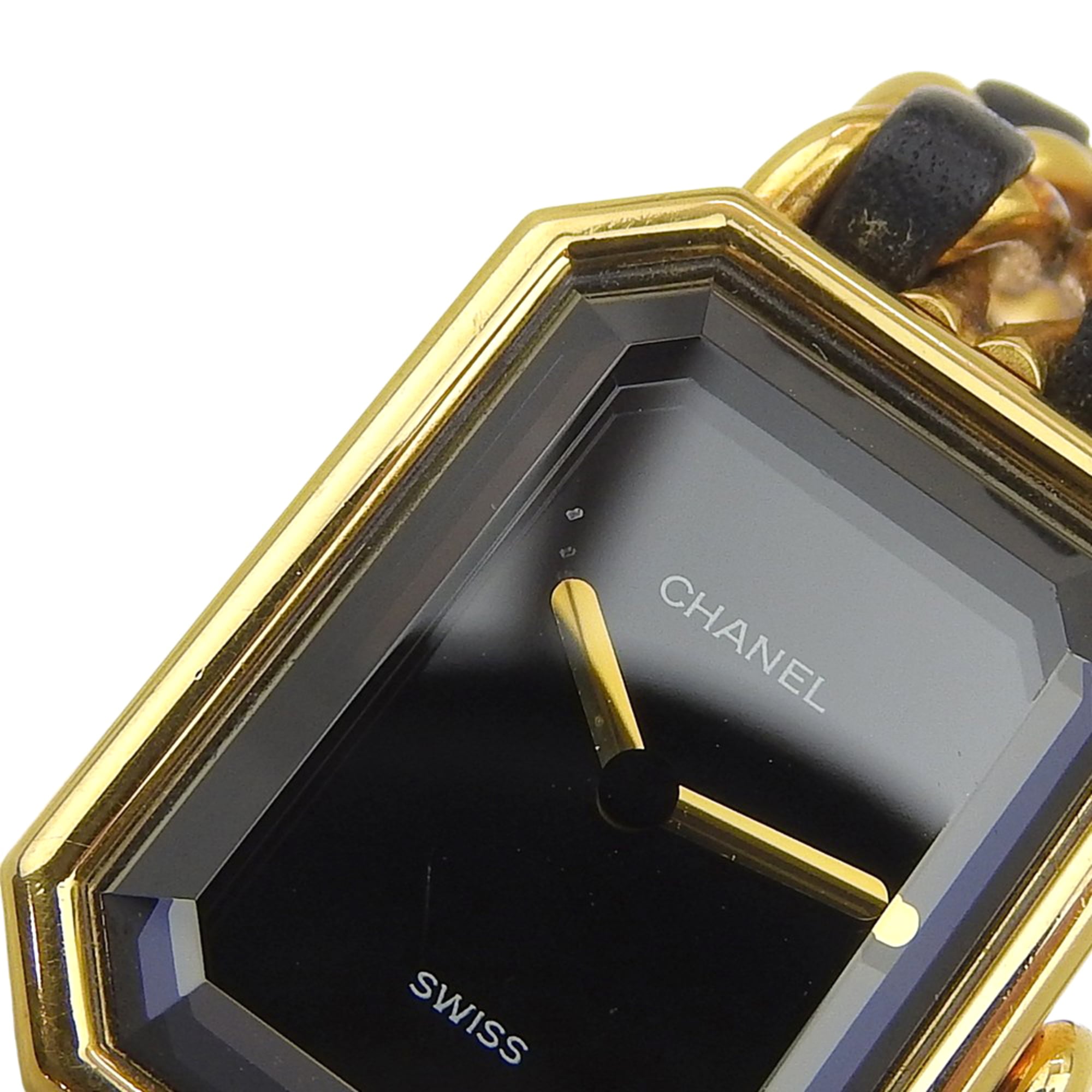 Chanel Premiere S-horloge H0001, verguld x zwart leer, quartz, analoge wijzerplaat, damesmodel