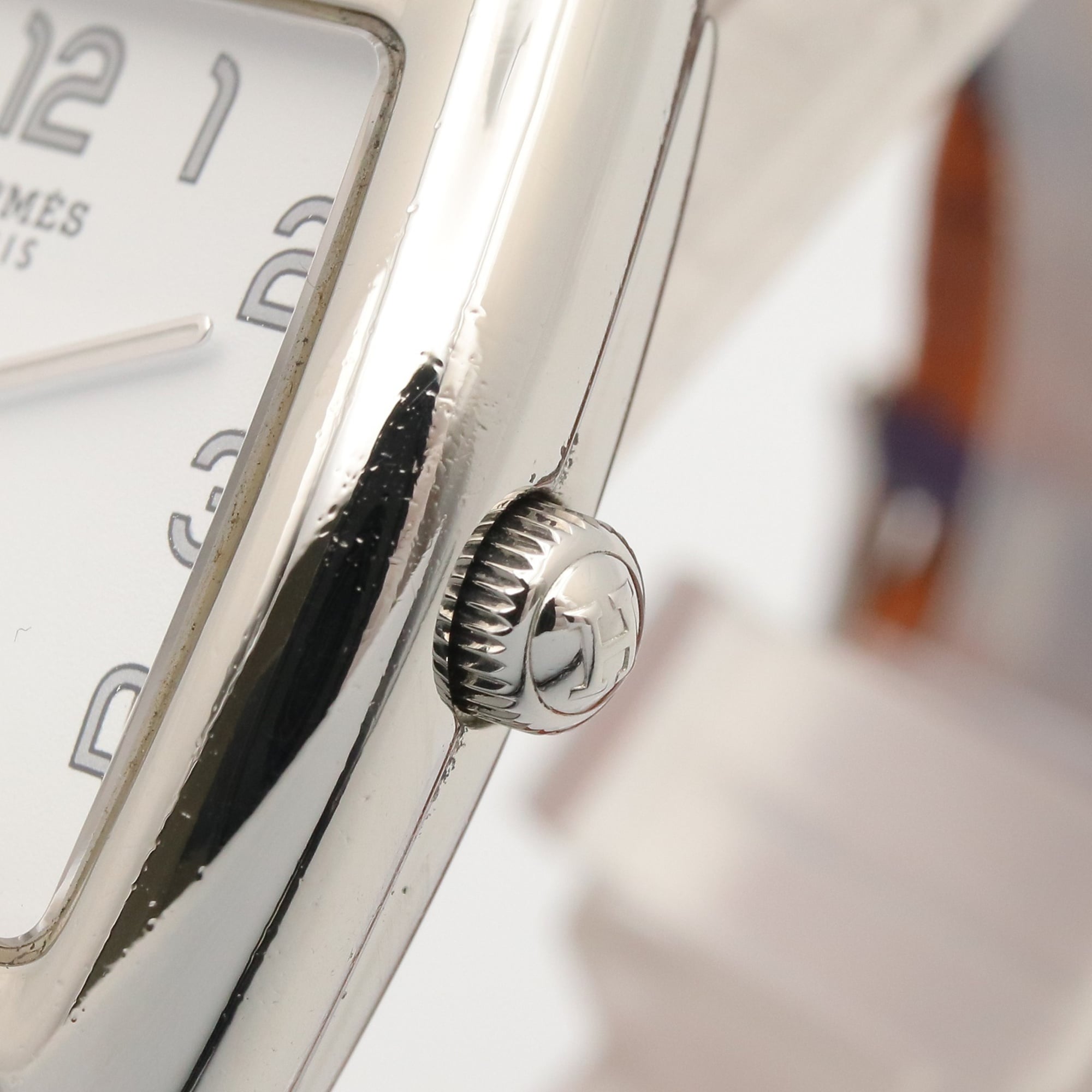 Montre Hermès Cape Cod Tonneau Double Tour, acier inoxydable, bracelet en cuir, pour femme, Blanc (CT1.210)