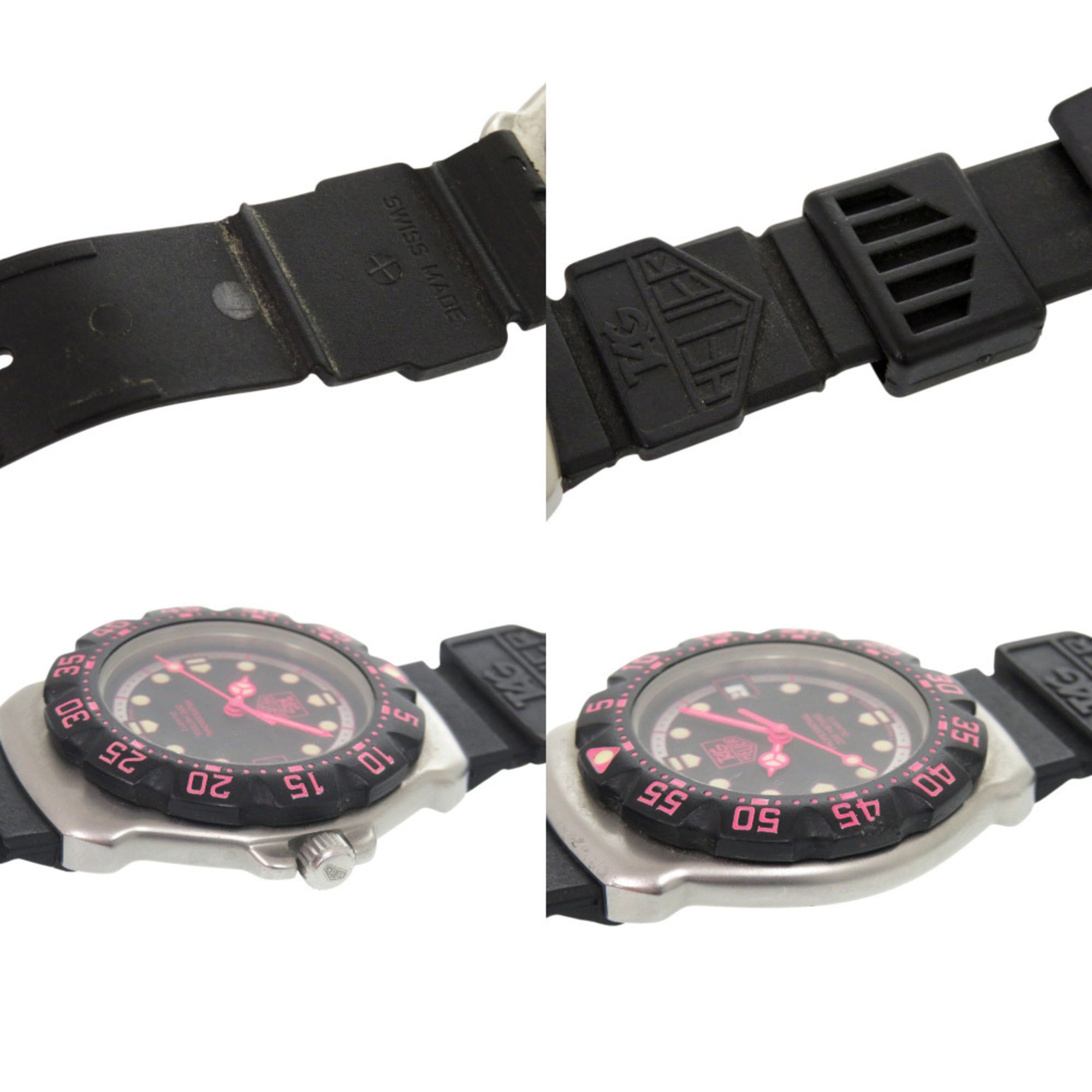 Tag Heuer Formula 1 WA1217 Uhr aus Edelstahl mit Kautschukarmband, Schwarz und Rosa Zifferblatt, QuarzUhrwerk, 1922