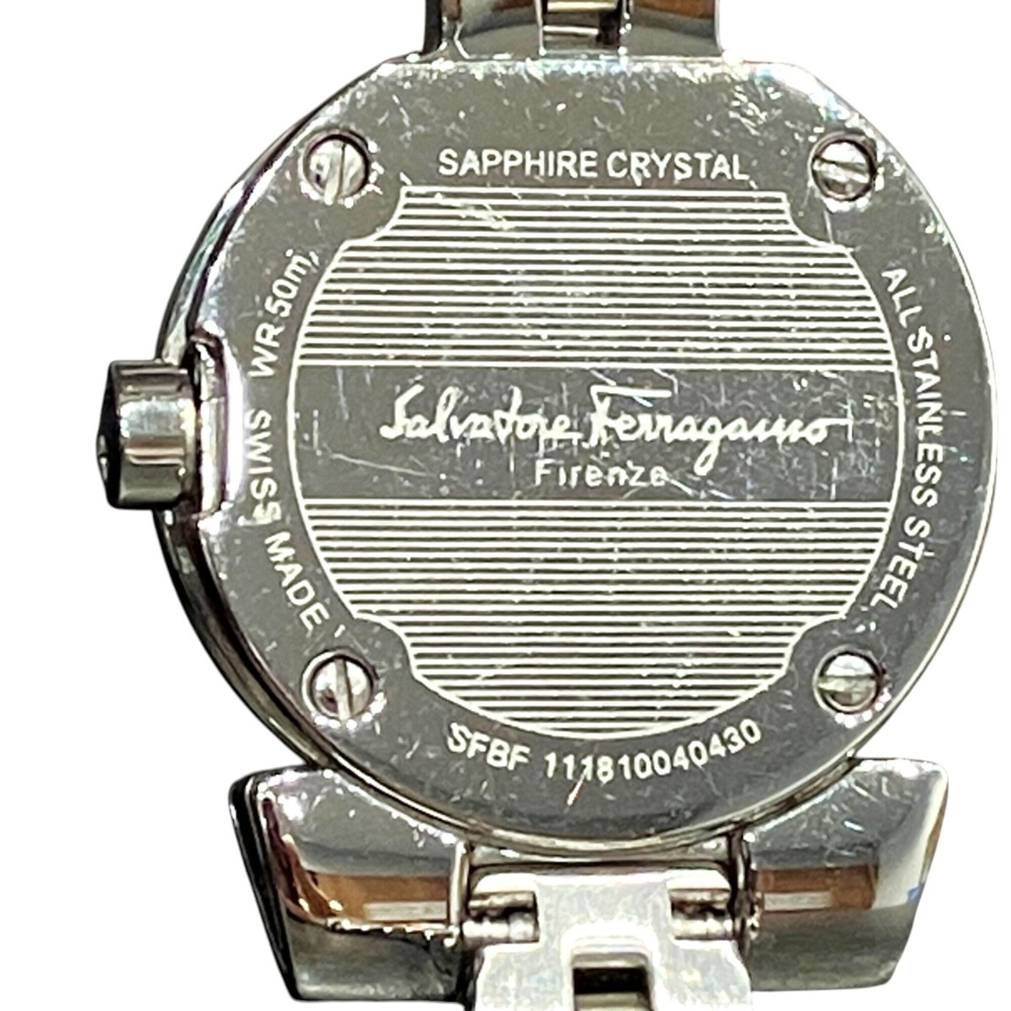 Salvatore Ferragamo Gancini watch, total weight 34.6g, stainless steel, quartz movement, pink mother-of-pearl dial, SFBF00118