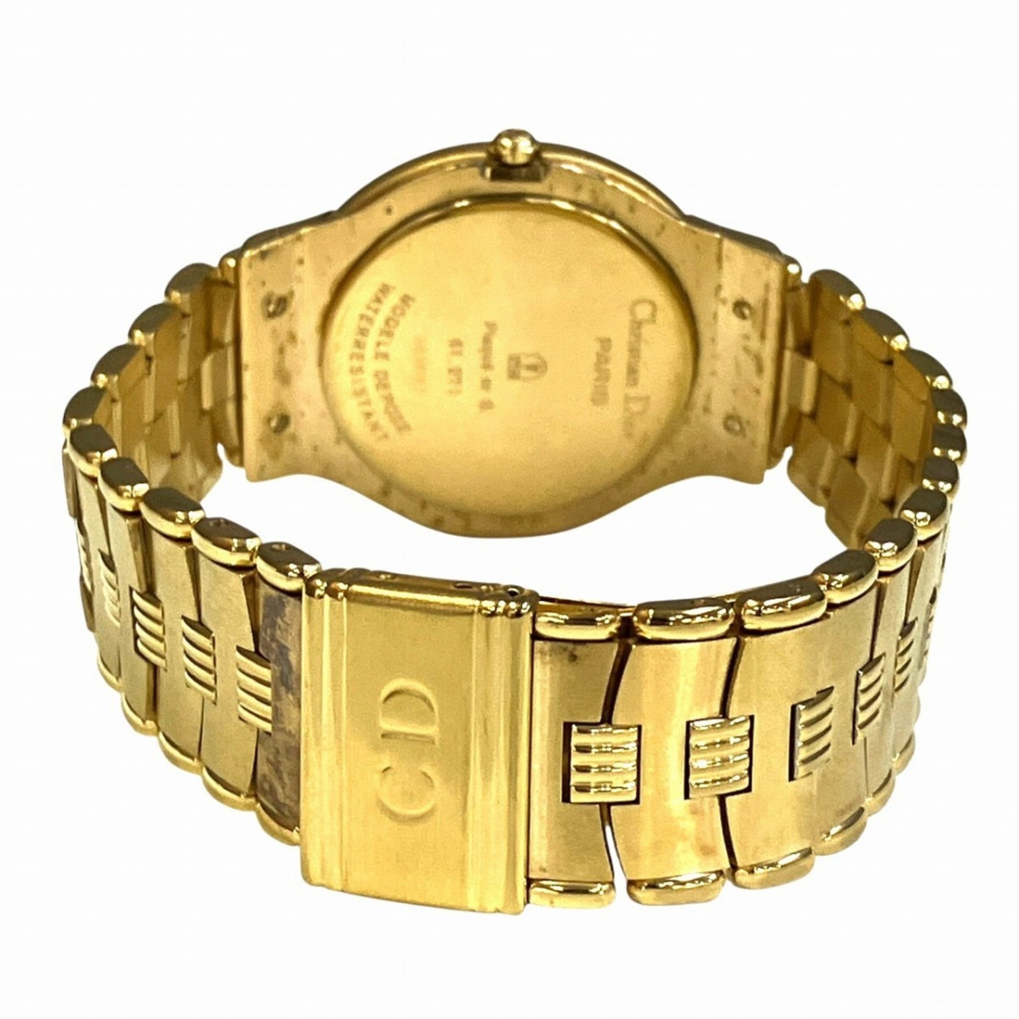 Montre Christian Dior Phase De La Lune et triple calendrier, poids total : 70,6 g, finition plaquée or (GP), mouvement Quartz, cadran Blanc, référence 61.271