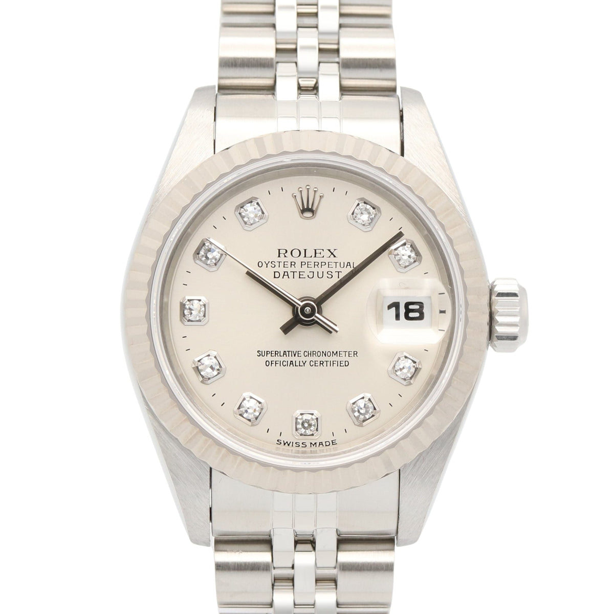 Rolex Datejust 10P Diamond 69174G Silver Dial 26mm Watch