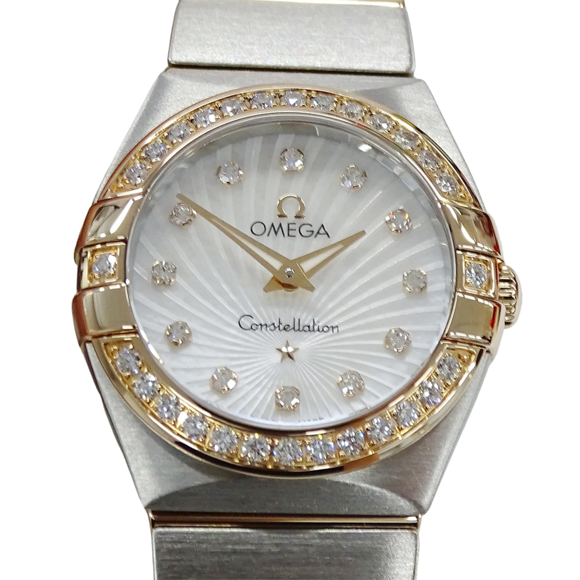 Omega Constellation Brushed 123.25.24.60.55.002 Wo Brand Name 12P Diamonds Mother-of-Pearl Quartz Movement Stainless Steel (SS) and Pink Gold (PG)