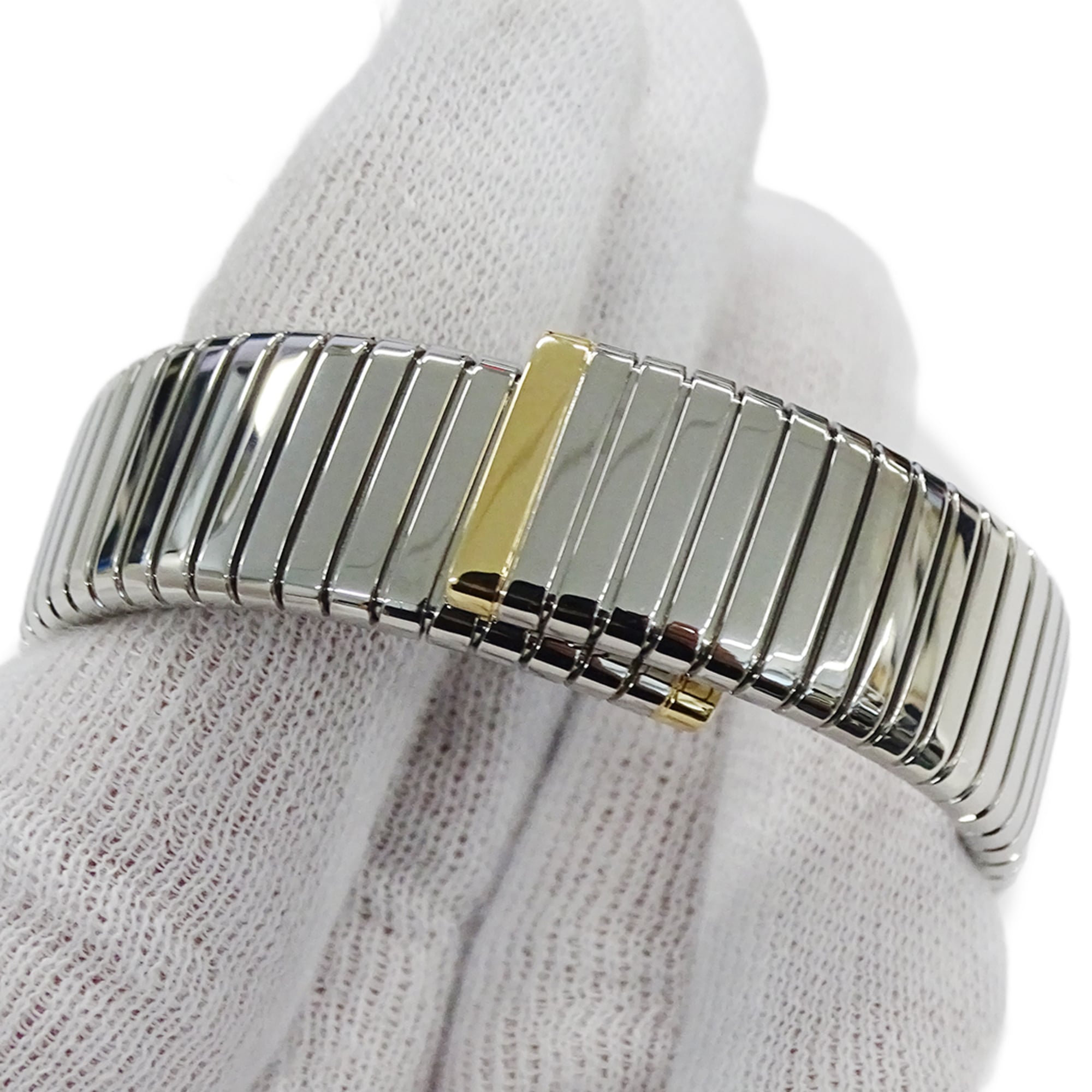 Bulgari BVLGARI Wo Brand: Tubogas 12-Diamond Quartz Movement 750YG (Yellow Gold) and 18K Stainless Steel (SS) Size L Bangle Round. (BB232T)