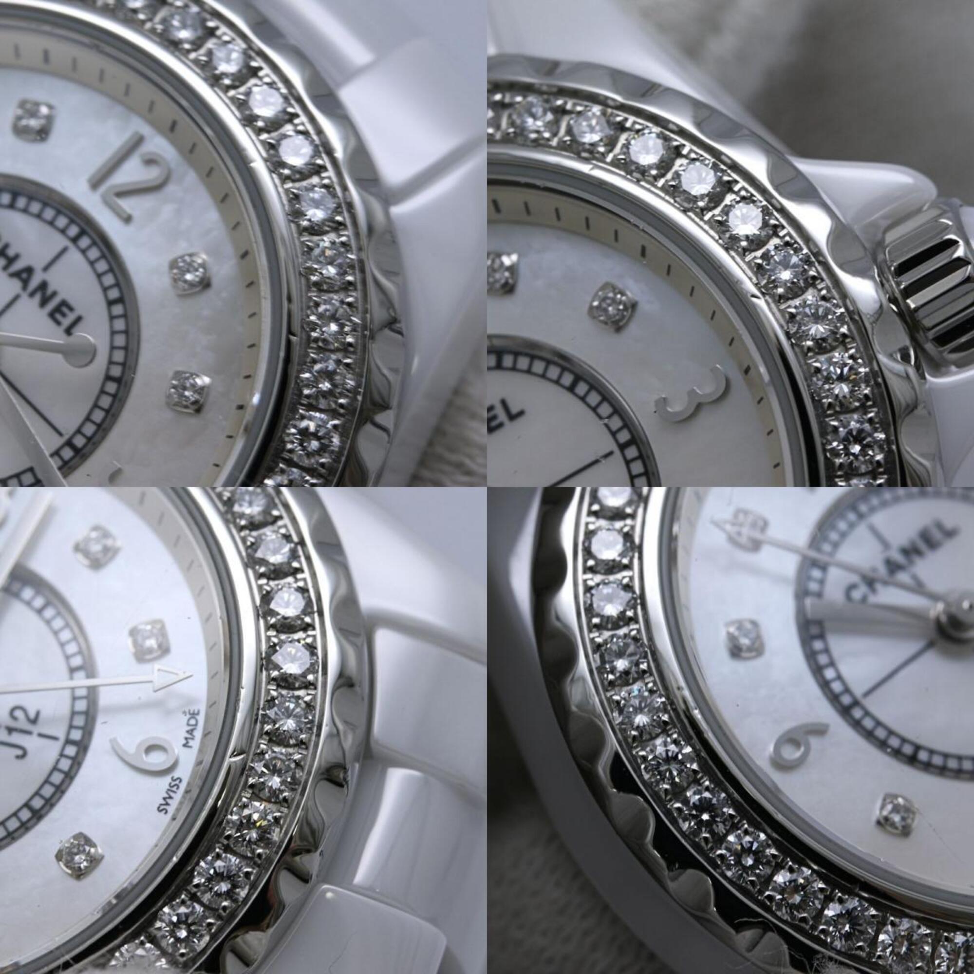 CHANEL J12 Diamond Bezel 8P H2572 Women's Watch White Ceramic x Stainless Steel 40445
