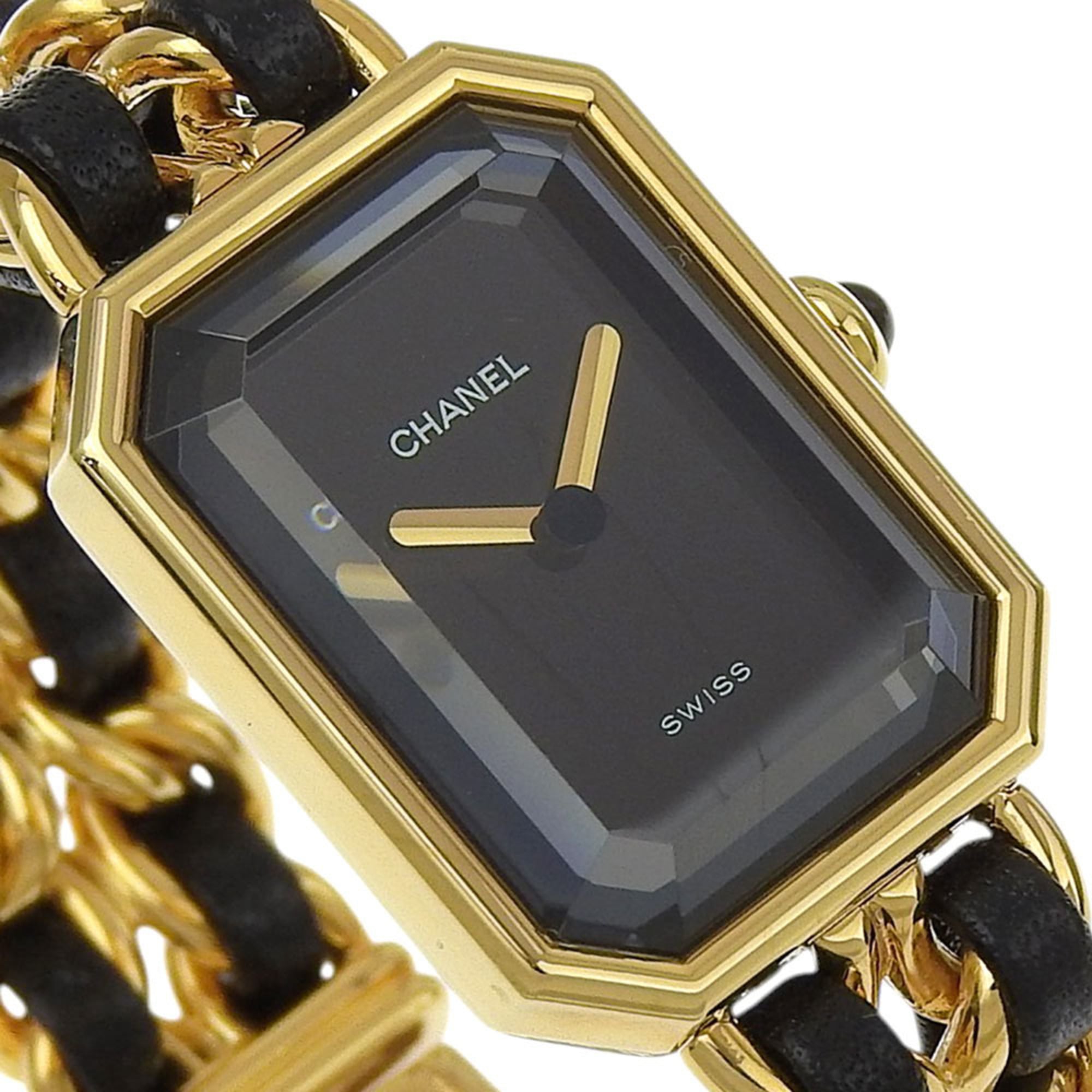 CHANEL Premiere S-horloge H0001, verguld leer, quartz uurwerk, analoge wijzerplaat, zwarte wijzerplaat, dameshorloge