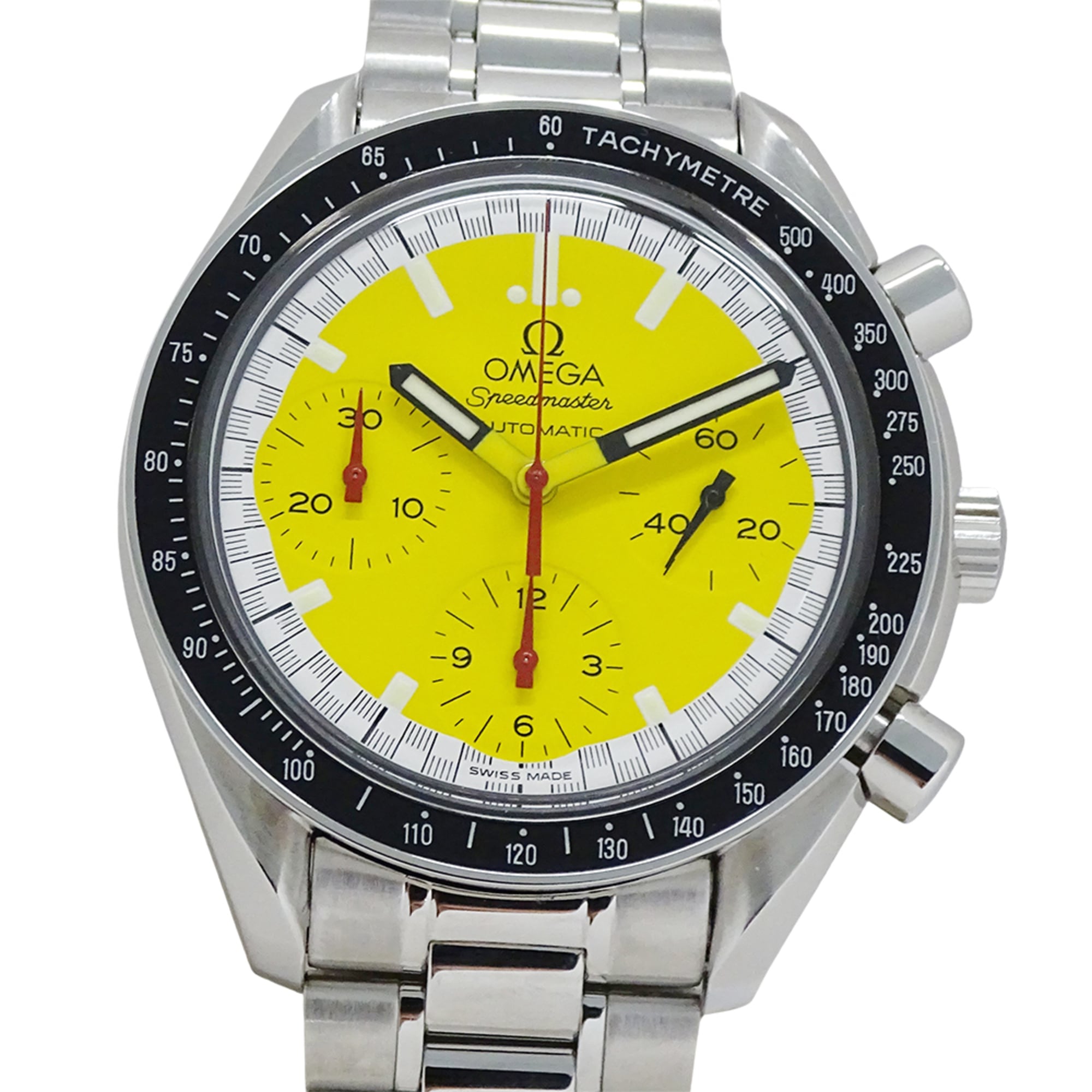 Omega Speedmaster 3510.12 Men's Watch, Brand Racing Schumacher Chronograph Automatic Movement Stainless Steel (SS) Yellow Silver