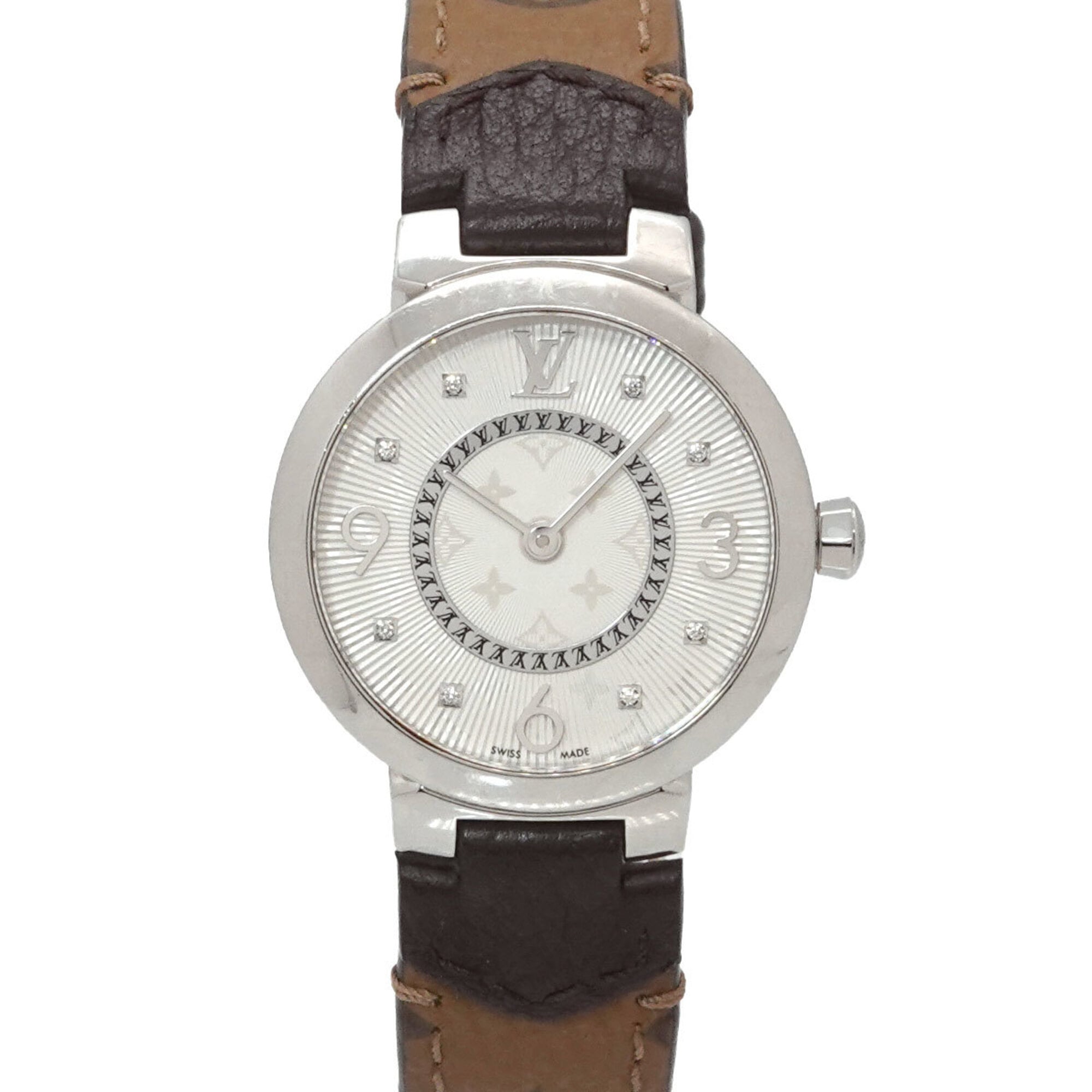 Louis Vuitton Tambour Q12MG Wo 8 Diamonds Silver Quartz