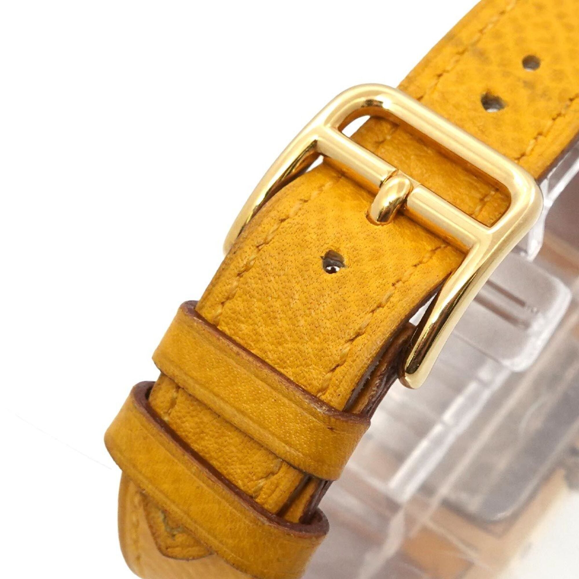 Hermes Medor Women's Watch, Pyramid Design, Gold Studs, White and Yellow Leather Strap, Quartz Movement.