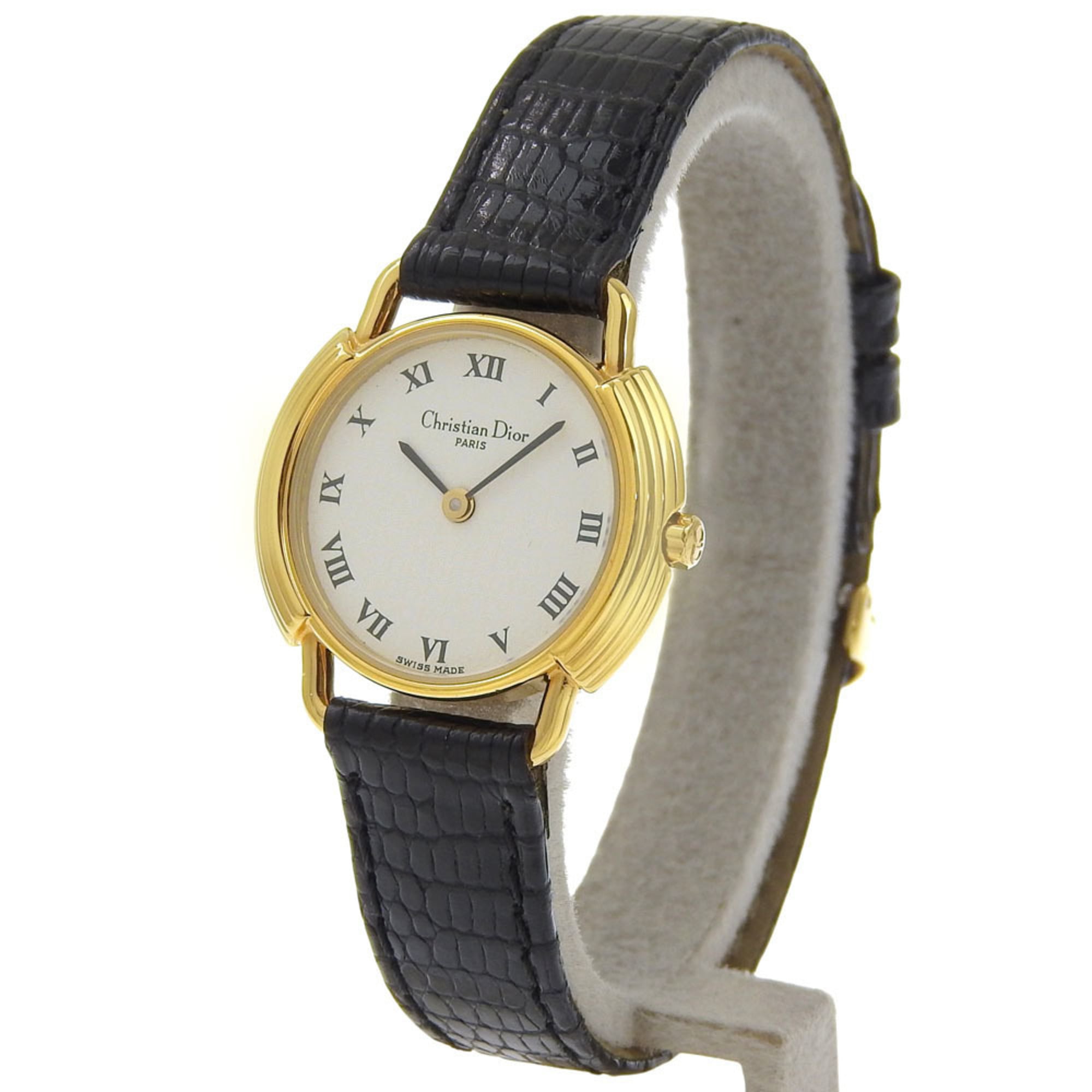 Christian Dior watch, model 58.121.2, gold-plated leather strap, gold quartz, analog, white dial, women's.