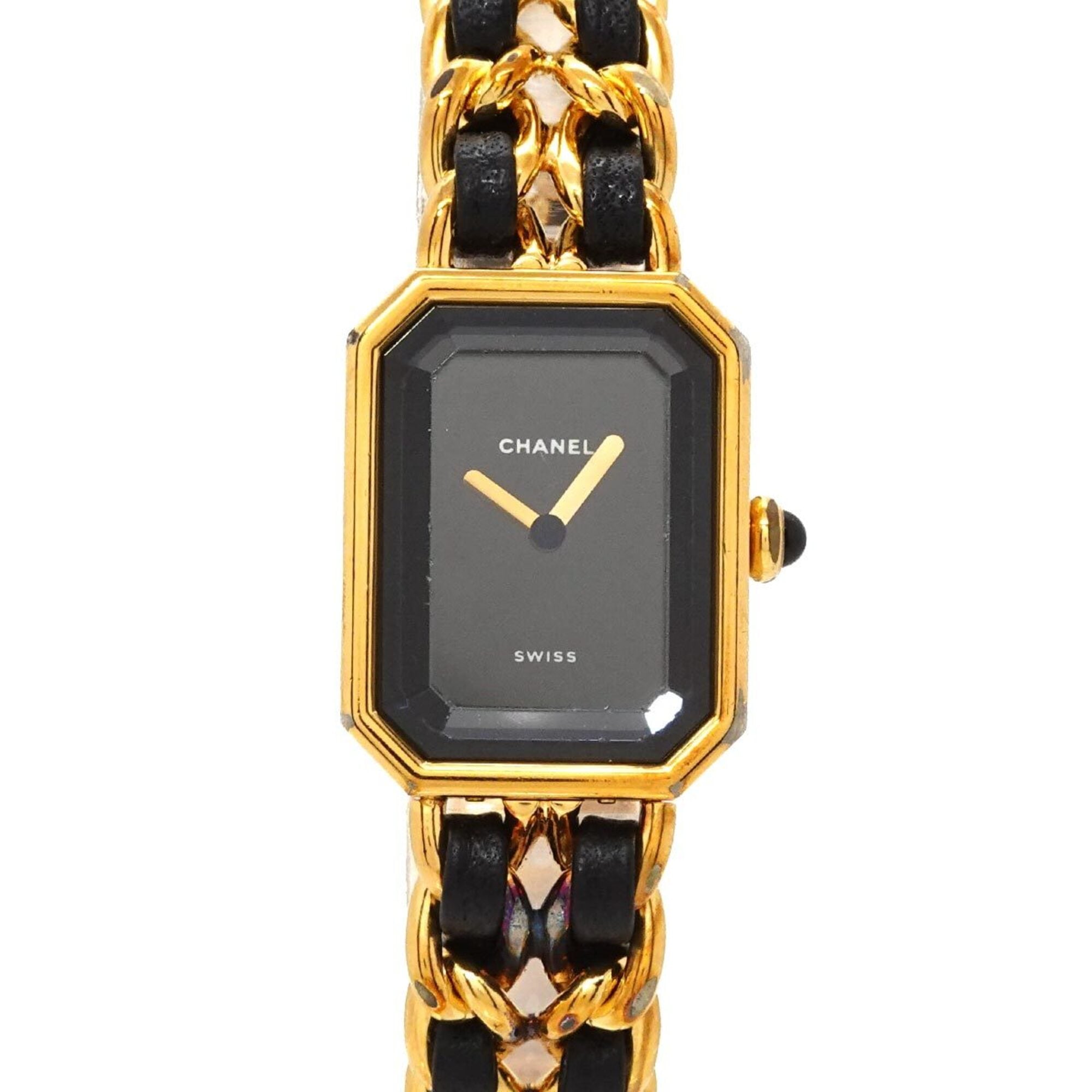 Chanel Premiere Large Size H0001 Wo Black Gold Quartz