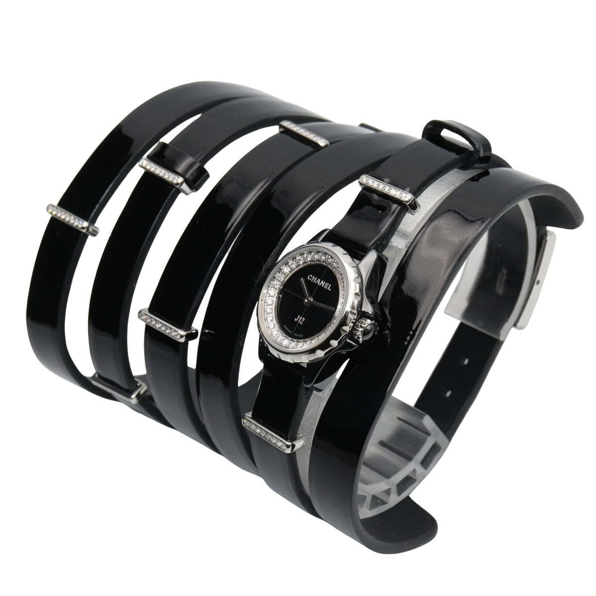 Chanel J12 XS Double Belt Diamond Bezel H4665 Black Dial 20mm Watch