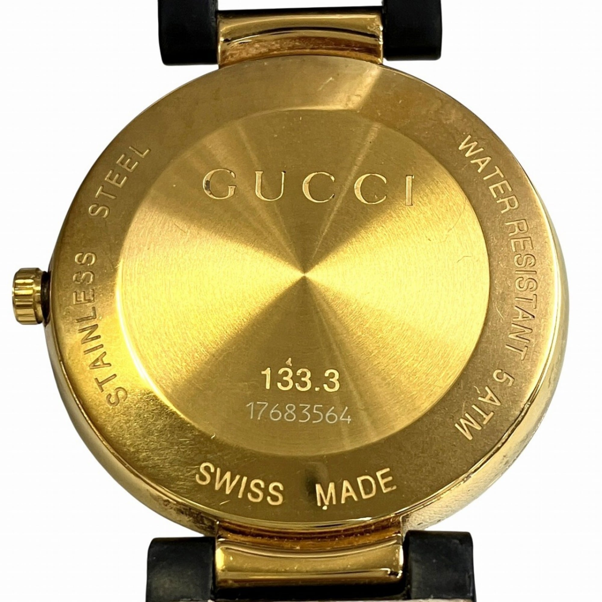 Gucci Interlocking-horloge, totaalgewicht 41,2 g, roestvrij staal, band van echt leer, quartz uurwerk, zwarte wijzerplaat, 133,3