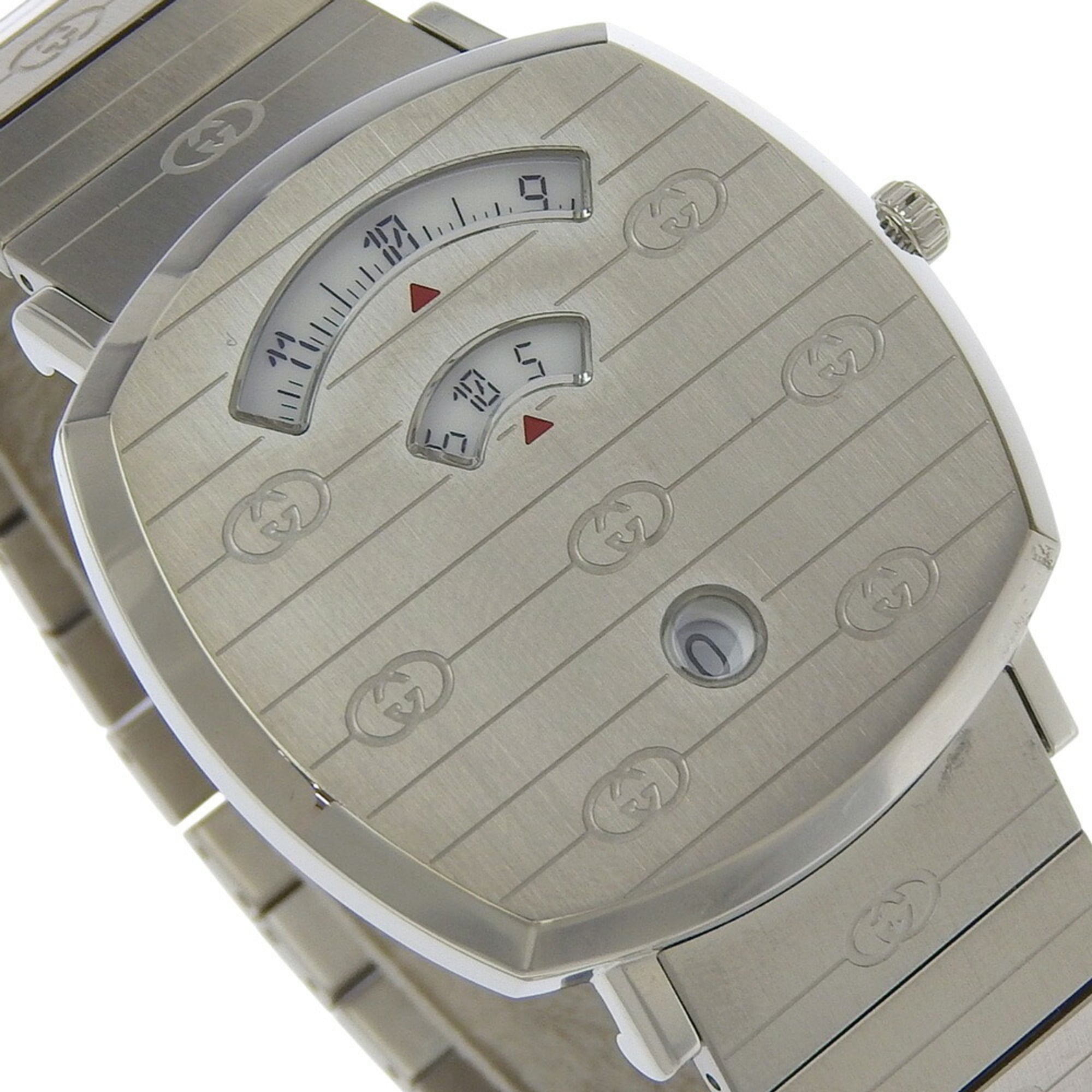 Gucci Grip-horloge, 157,3 mm, roestvrij staal, quartz uurwerk, analoog display, witte wijzerplaat, herenhorloge