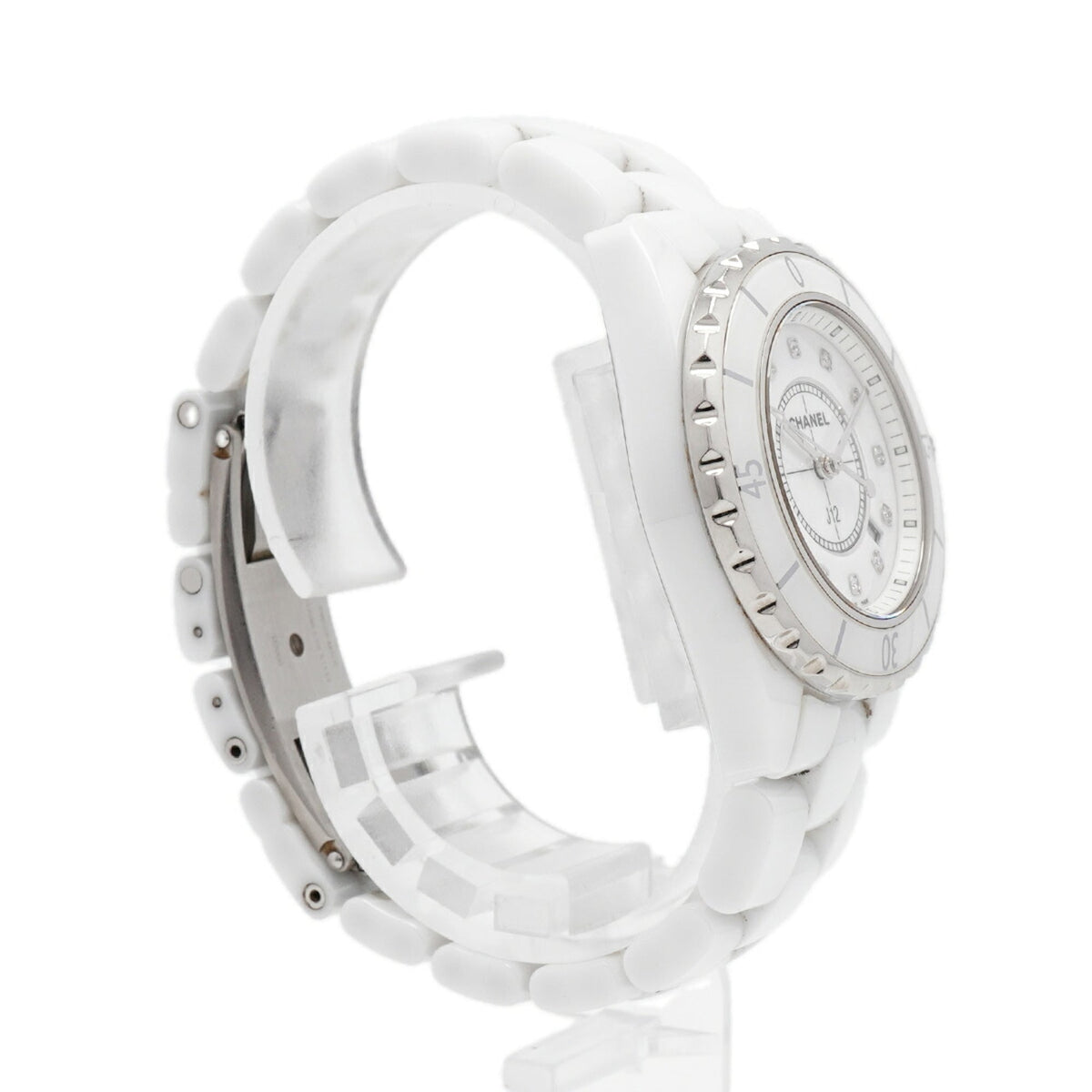 Chanel J12 12P Diamond H1628 White Dial 34mm Watch
