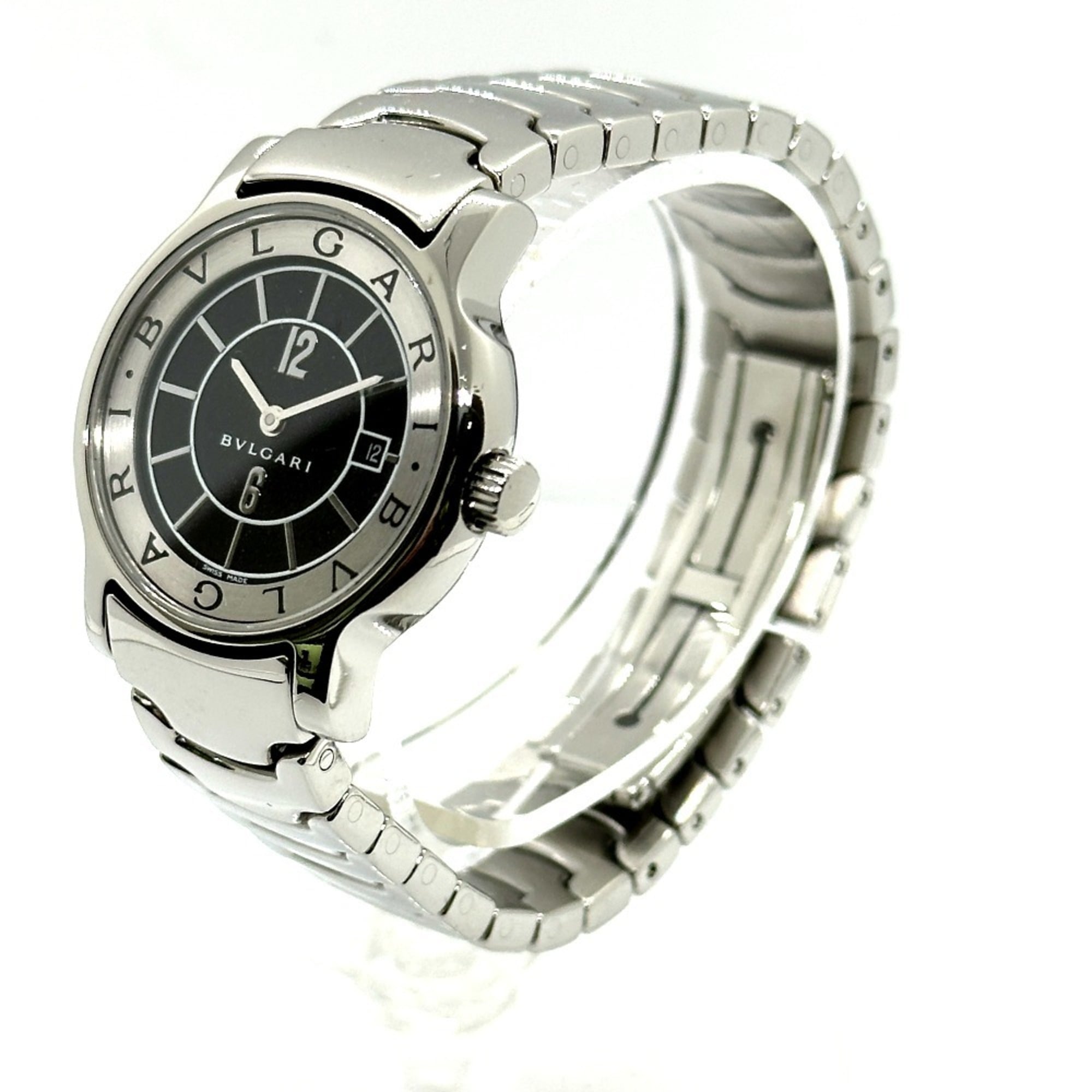 BVLGARI ST29S Solotempo Quarz-Uhr Datum, Edelstahl, Damenuhr, Silber