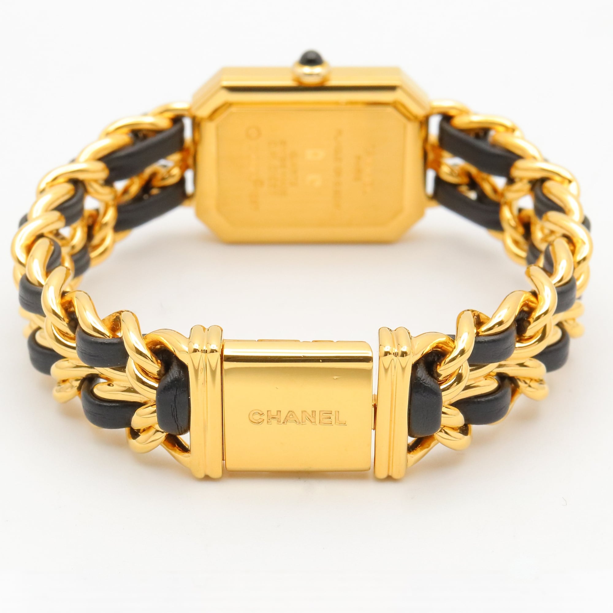 Montre Chanel CHANEL Première M, cuir plaqué or, pour femme, Noir, H0001