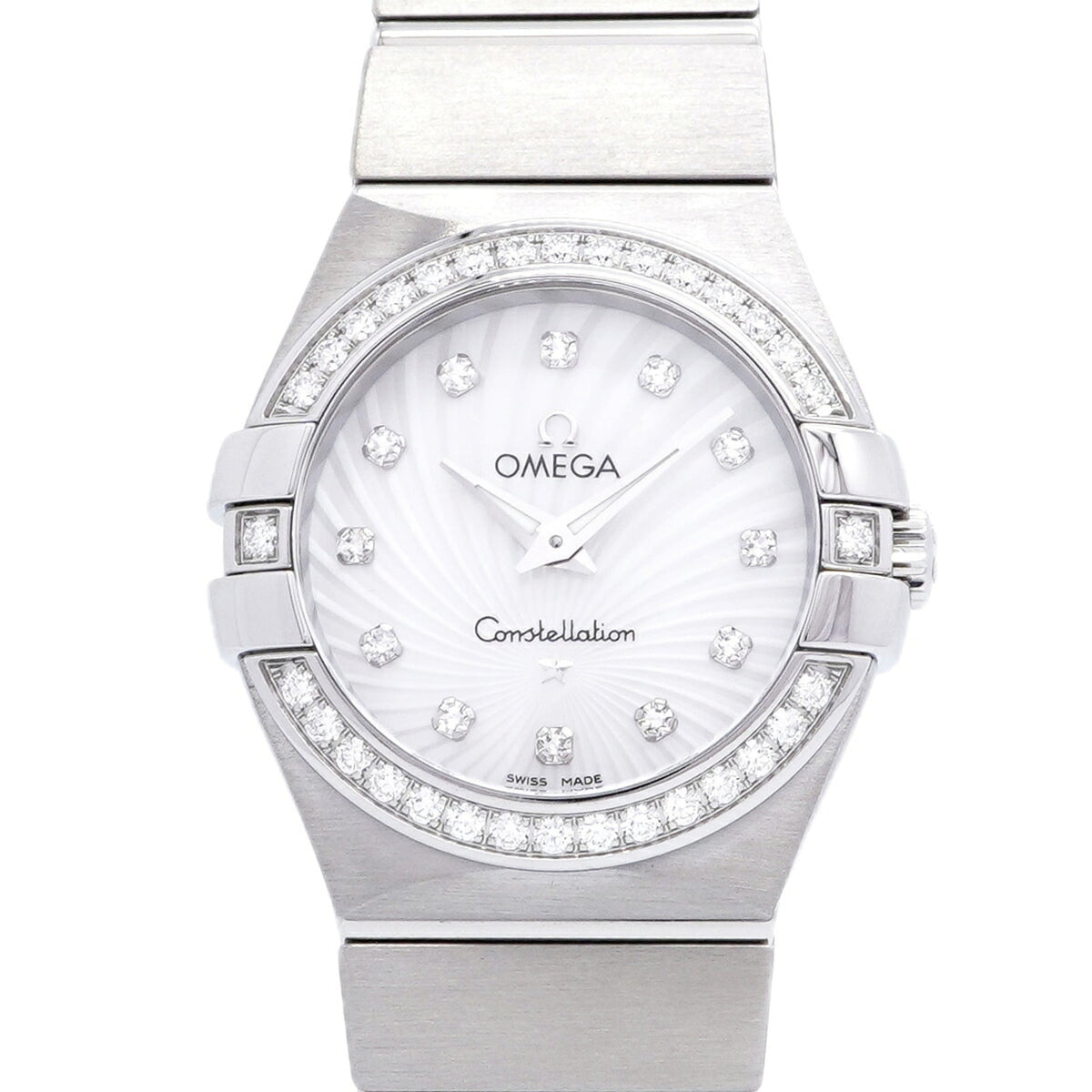 Omega Constellation mit Diamantlünette 12P 123.15.27.60.55.002 Weiß Zifferblatt 27 mm Uhr