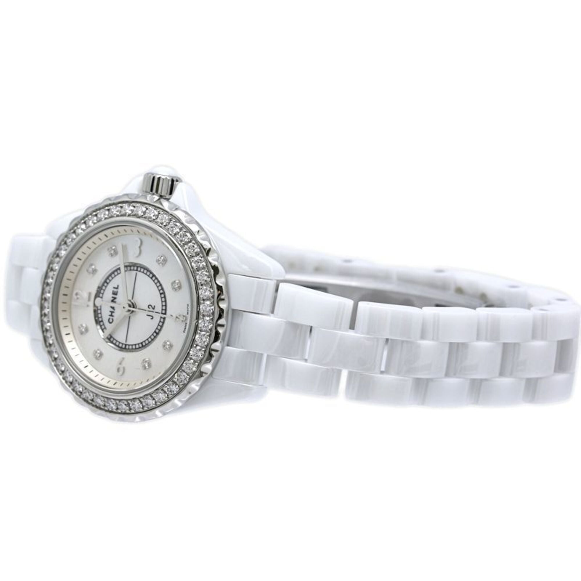CHANEL J12 Diamond Bezel 8P H2572 Women's Watch White Ceramic x Stainless Steel 40445