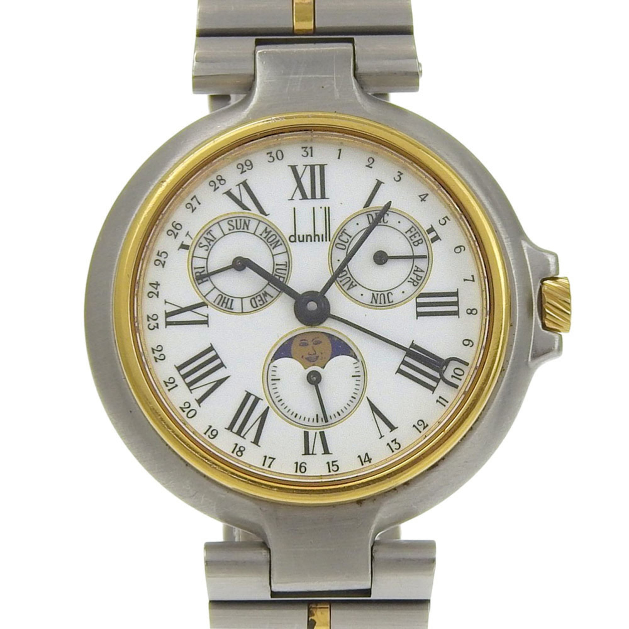 Dunhill Millennium Watch, Moon Phase, Stainless Steel x Gold Plated, Quartz, Multi-Hand Analog, White Dial, Boys' Size