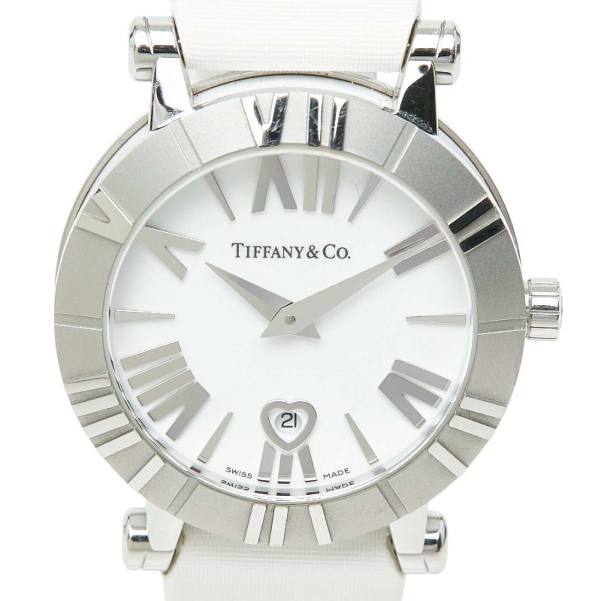 Tiffany & Co. Atlas Heart Watch Z1301.11.11A20A71A Quartz White Dial Stainless Steel Leather Nylon Strap Ladies TIFFANY&Co.