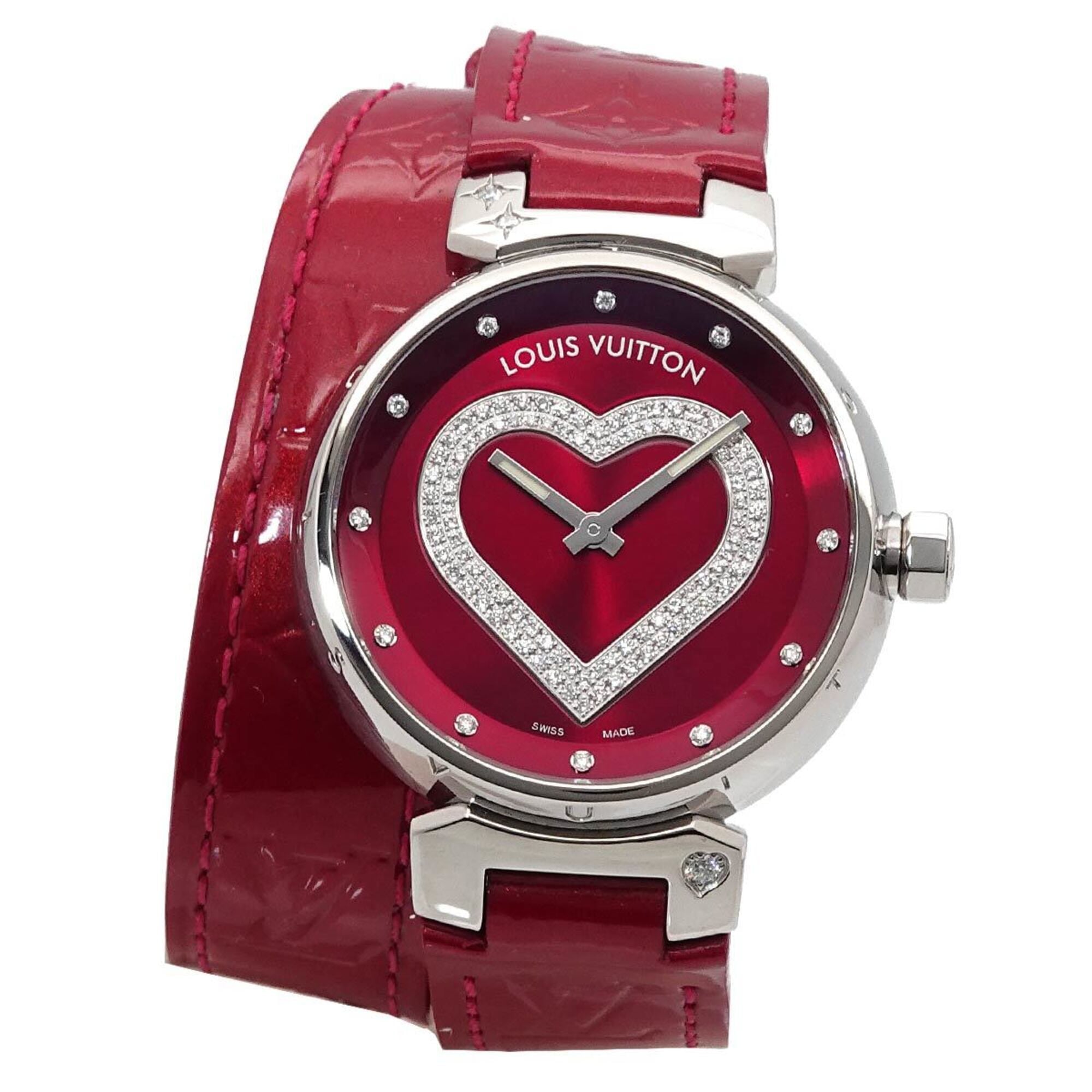 LOUIS VUITTON 腕時計 クォーツ レッド Louis Vuitton Tambour Heart Pomme d'Amour Q1314 Women's Watch 12P Diam
