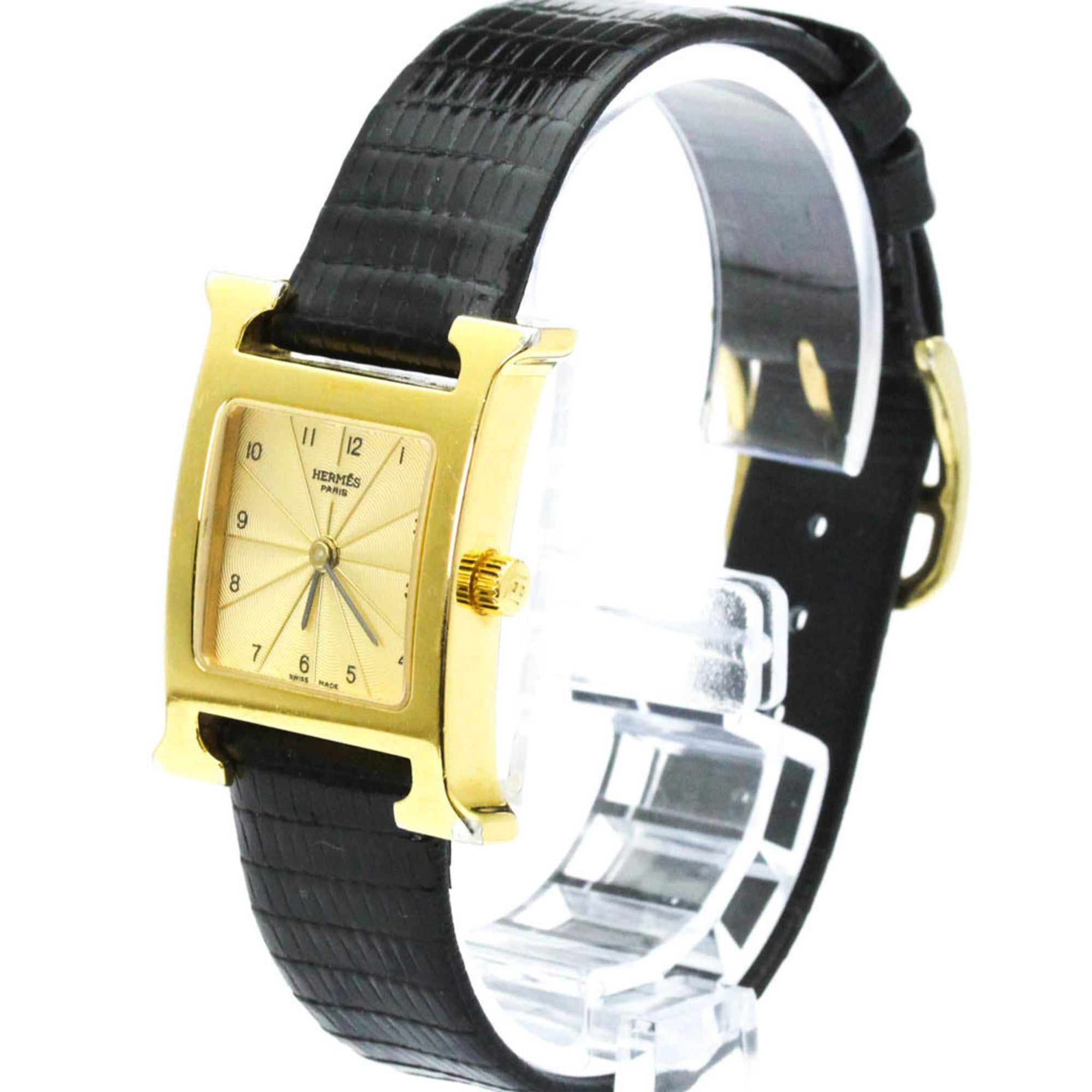 HERMES H Watch Gold Plated Leather Quartz Ladies Watch HH1.201