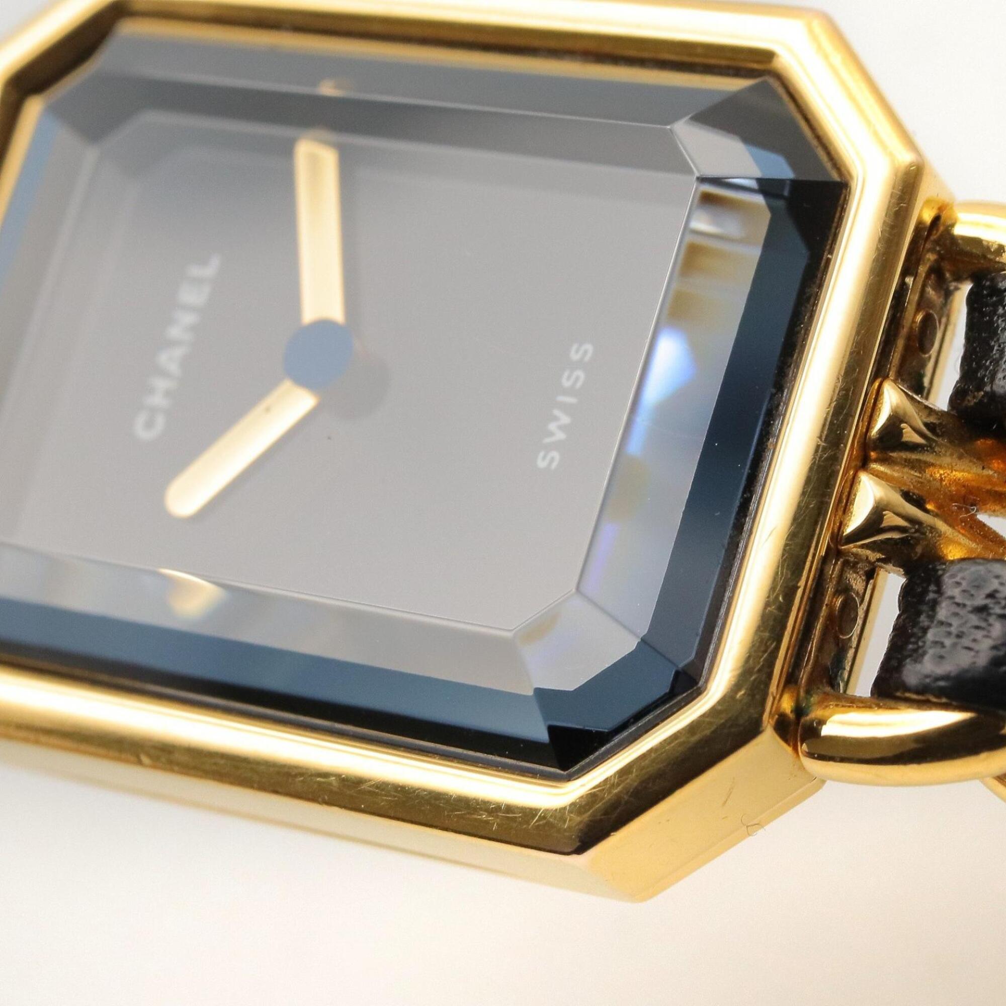 Chanel CHANEL Première M polshorloge, verguld (GP), leren band, dames, zwart, H0001